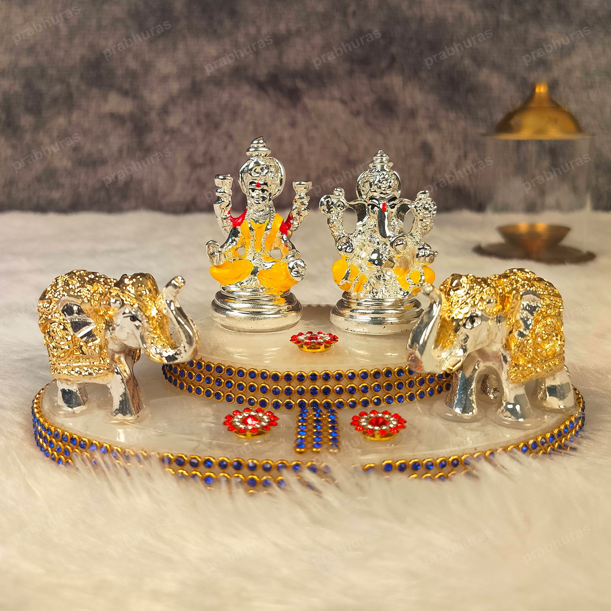 Shree Laxmi Ganesh With Hathi And Silver Coated