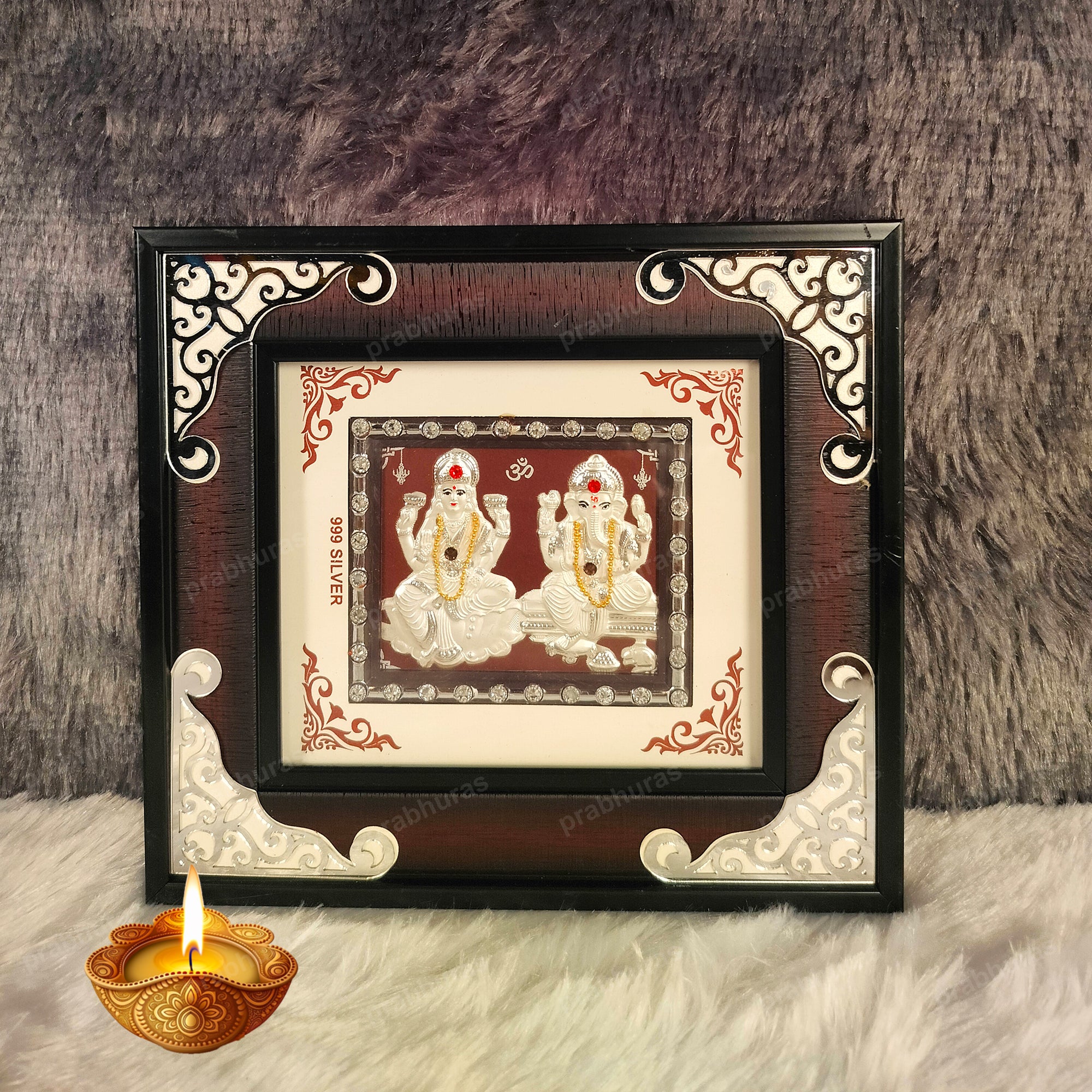 Laxmi Ganesh Wall Hanging Photo Frame Silver Coated