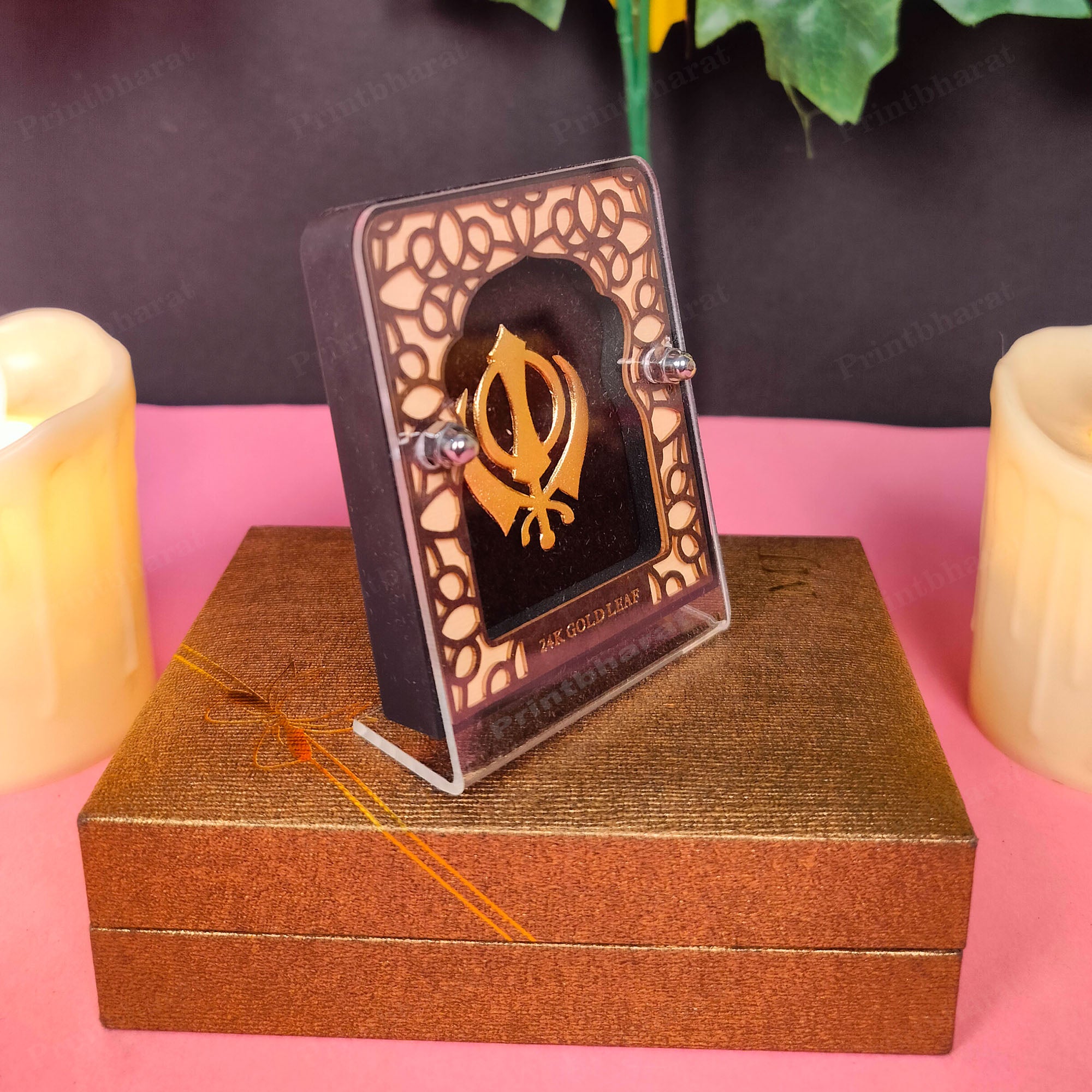 Wahe Guru Ji Leaf 24KT Gold Coated Table Top