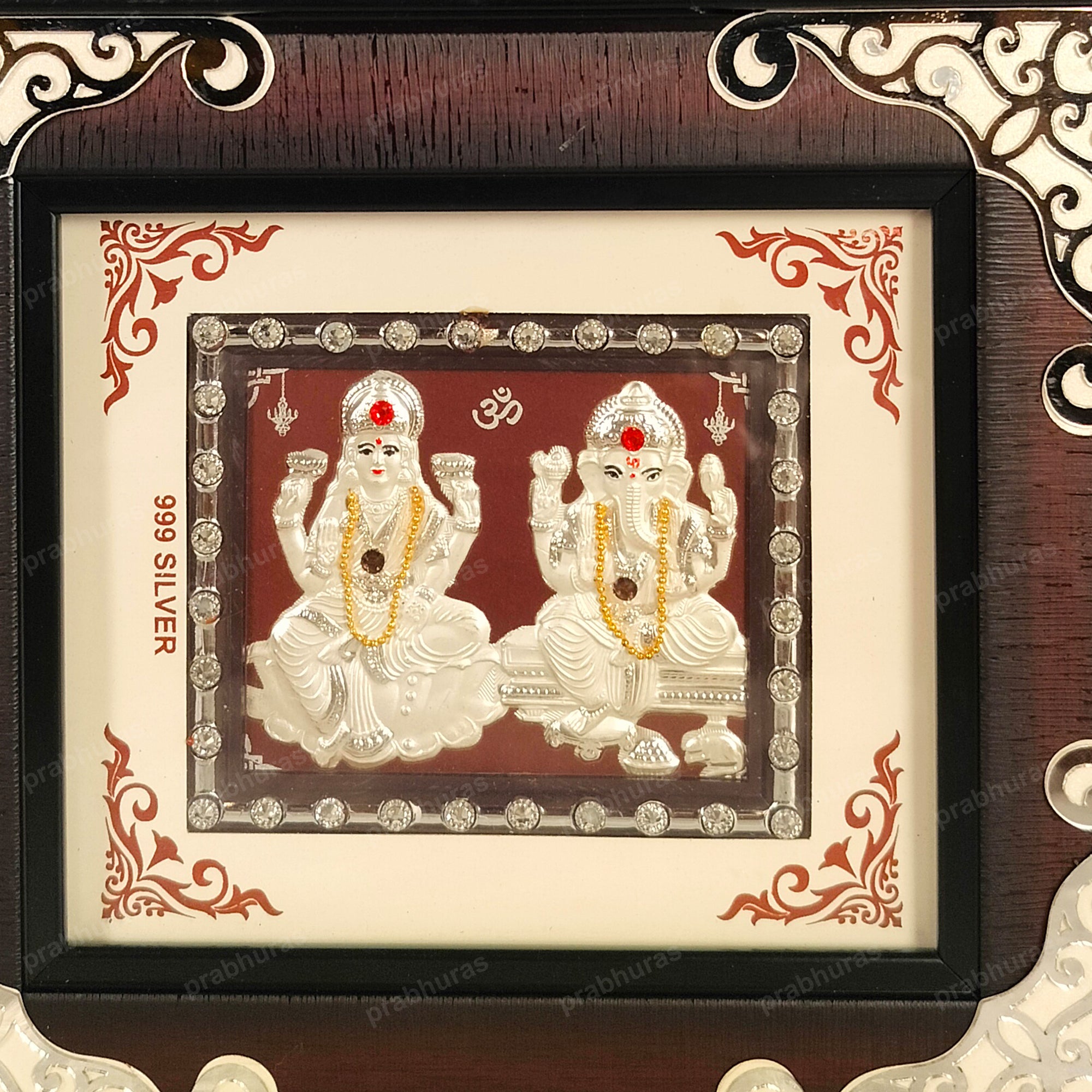 Laxmi Ganesh Wall Hanging Photo Frame Silver Coated