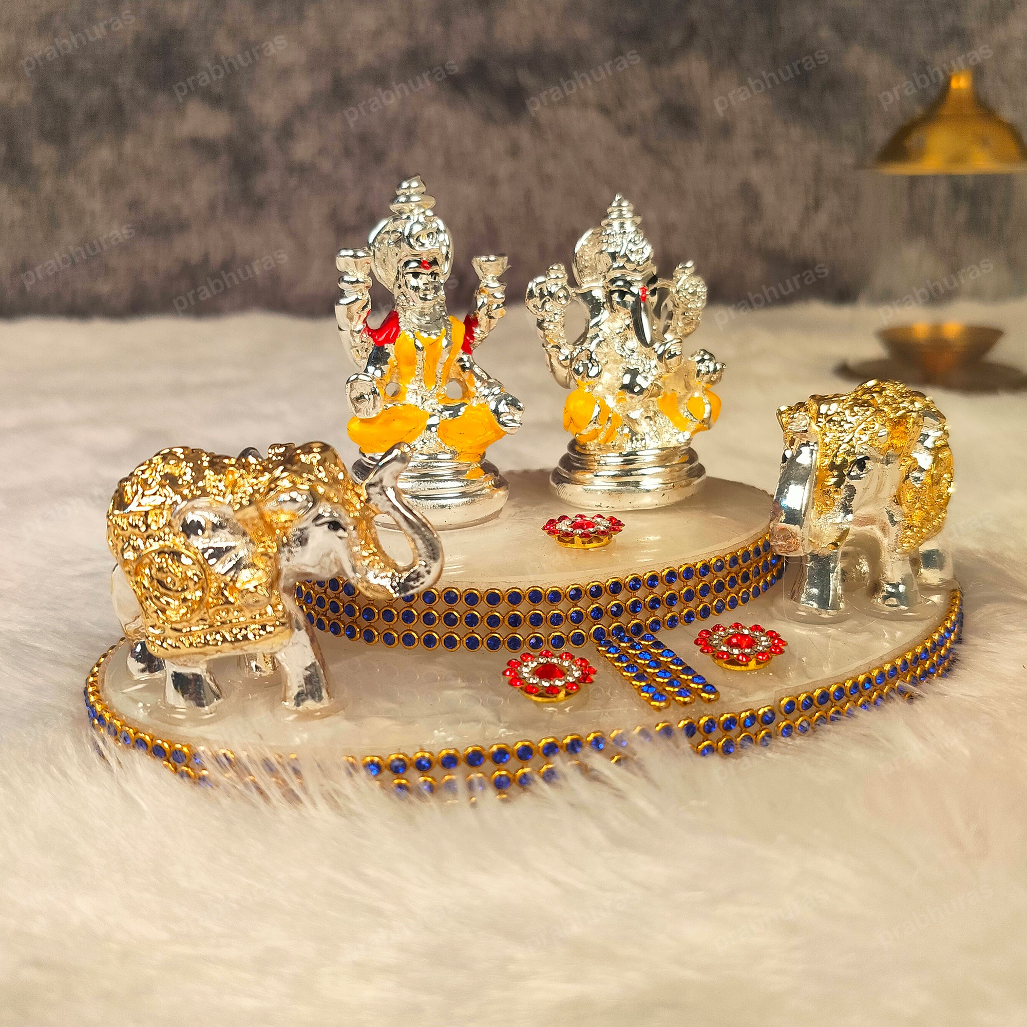 Shree Laxmi Ganesh With Hathi And Silver Coated