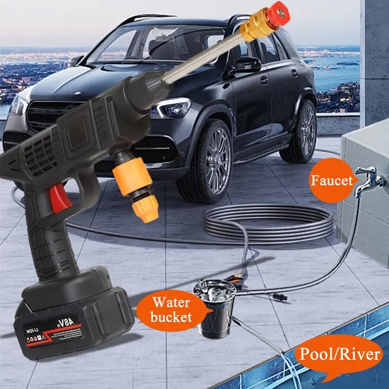 Wireless High Pressure Car Wash Machine Powerful Long Endurance Lithium Battery Cordless Water Jet Foam Gun Portable Car Washer