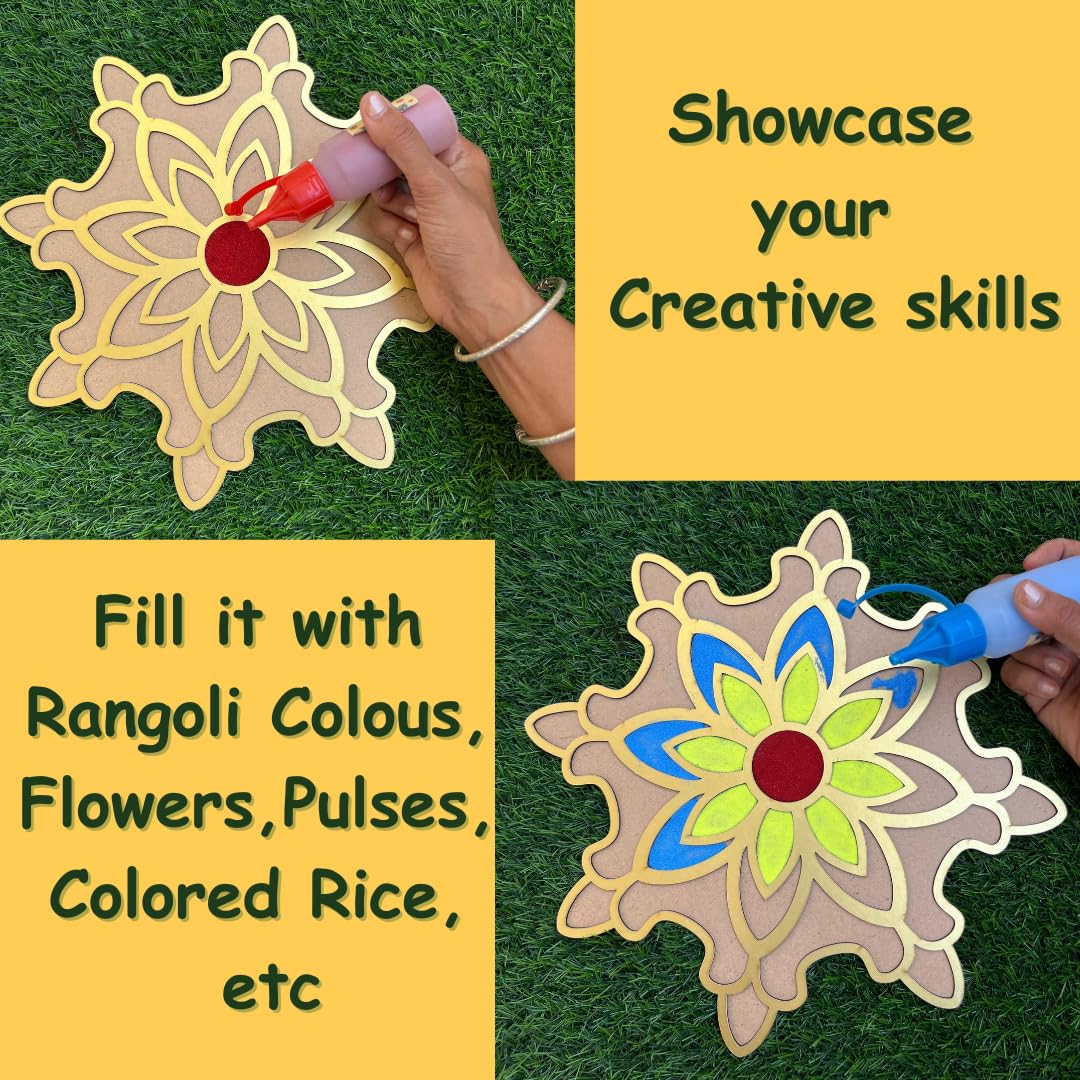 Rangoli Stencil Assorted Desgion I MDF Rangoli Stencil I Rangoli Pouch Free Pack Of 5 12*12 Inch