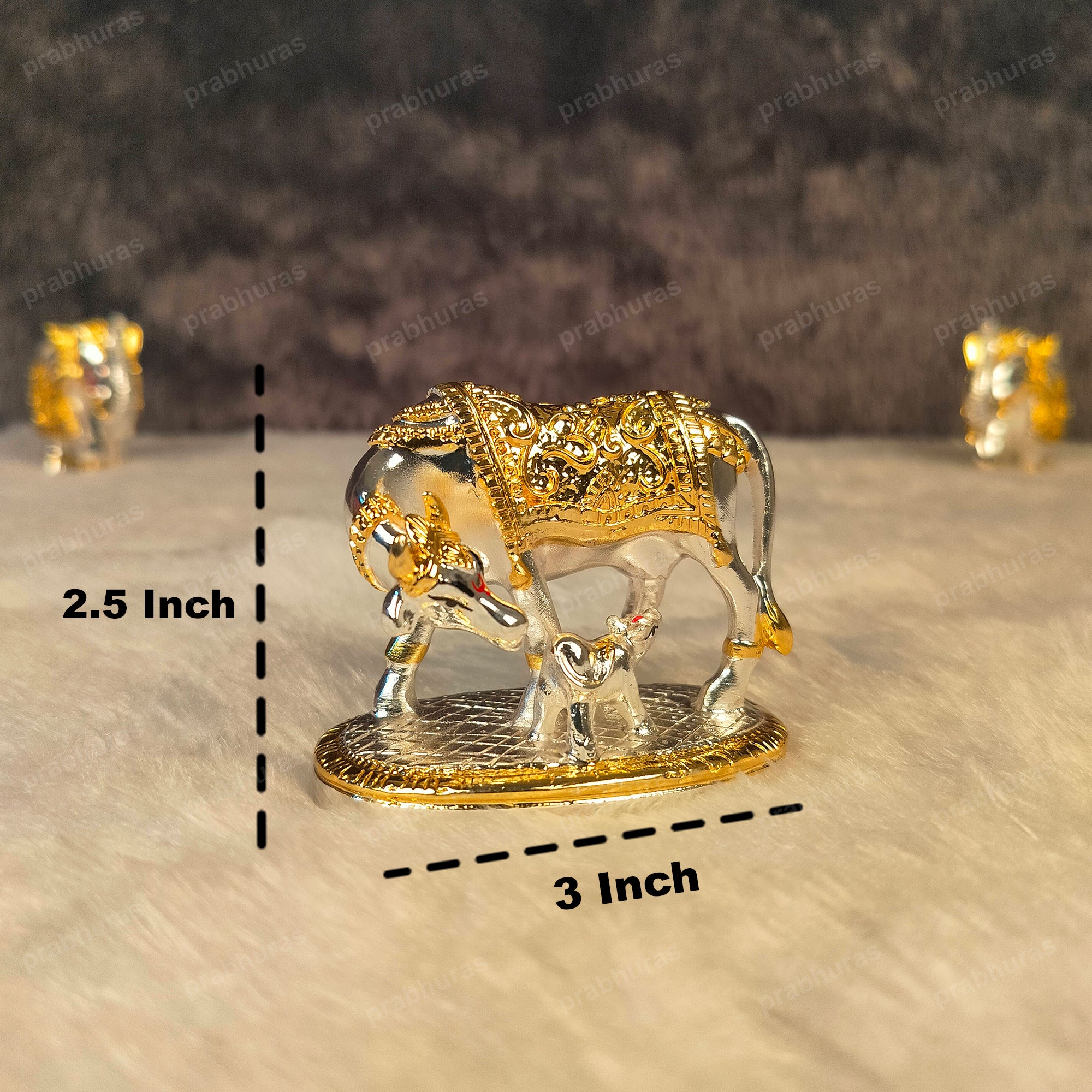 Kamdhenu Cow and Calf Statue Gold And Silver Coated