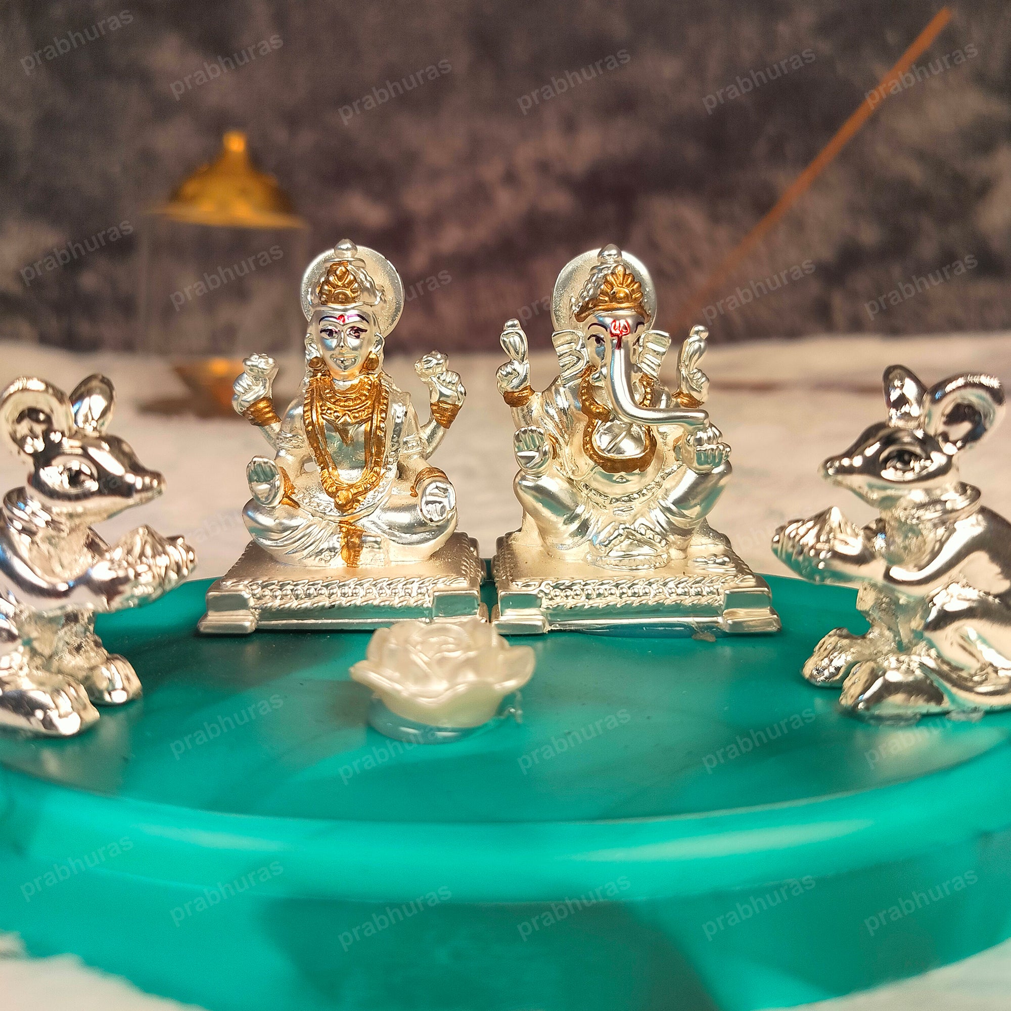 Shree Laxmi Ganesh Murti And Silver Coated