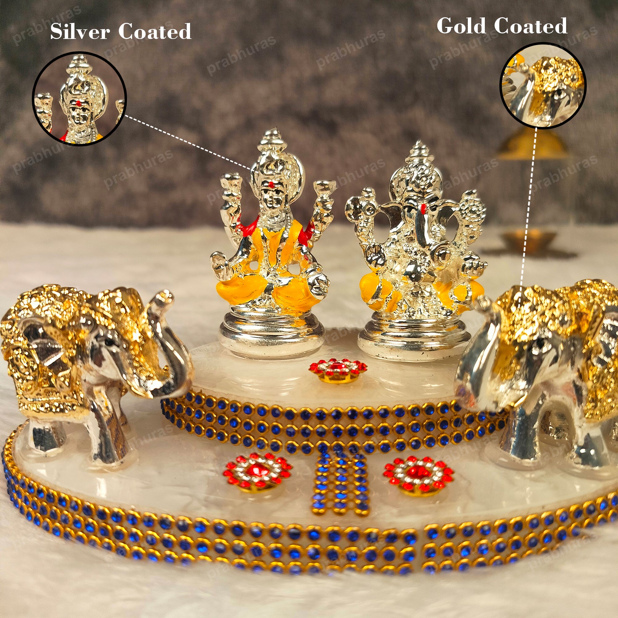 Shree Laxmi Ganesh With Hathi And Silver Coated