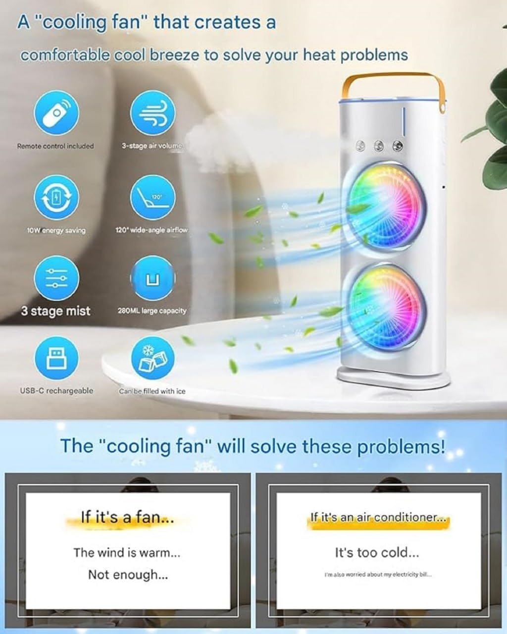 Double End Mini Air Cooler Fan