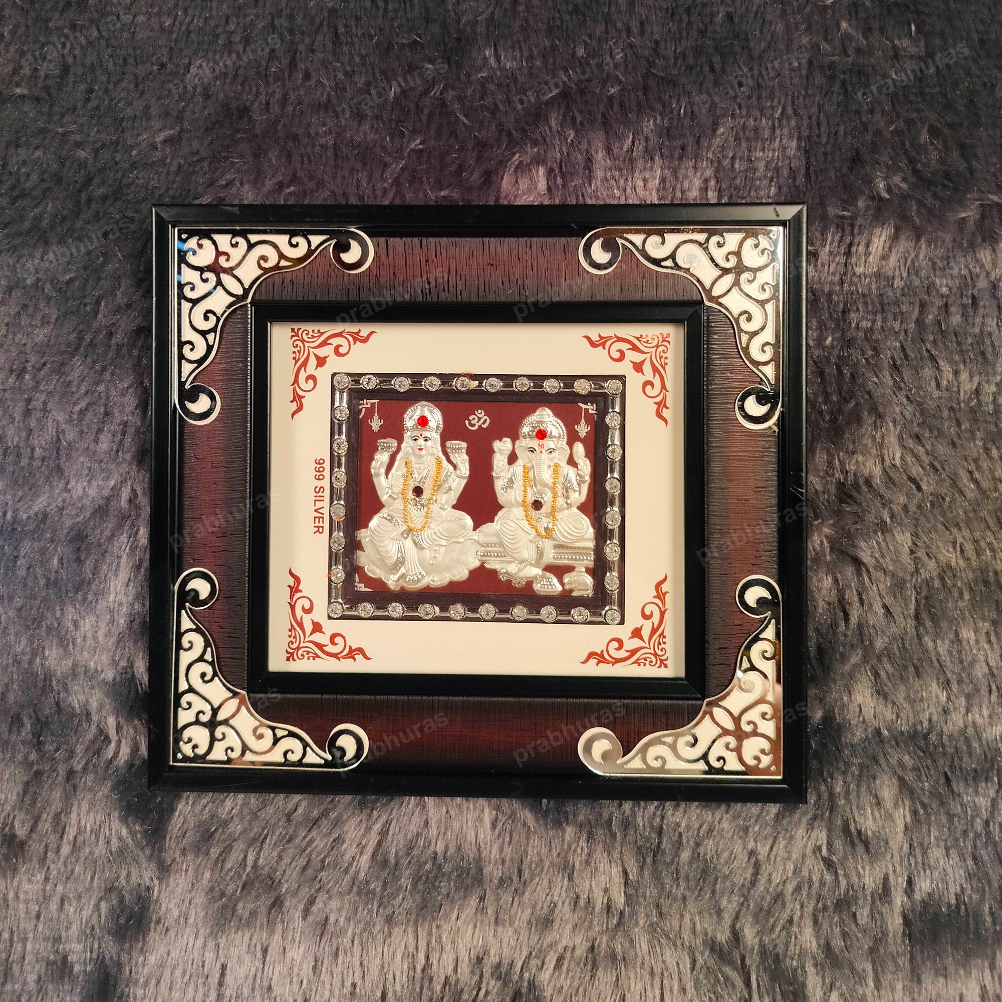 Laxmi Ganesh Wall Hanging Photo Frame Silver Coated