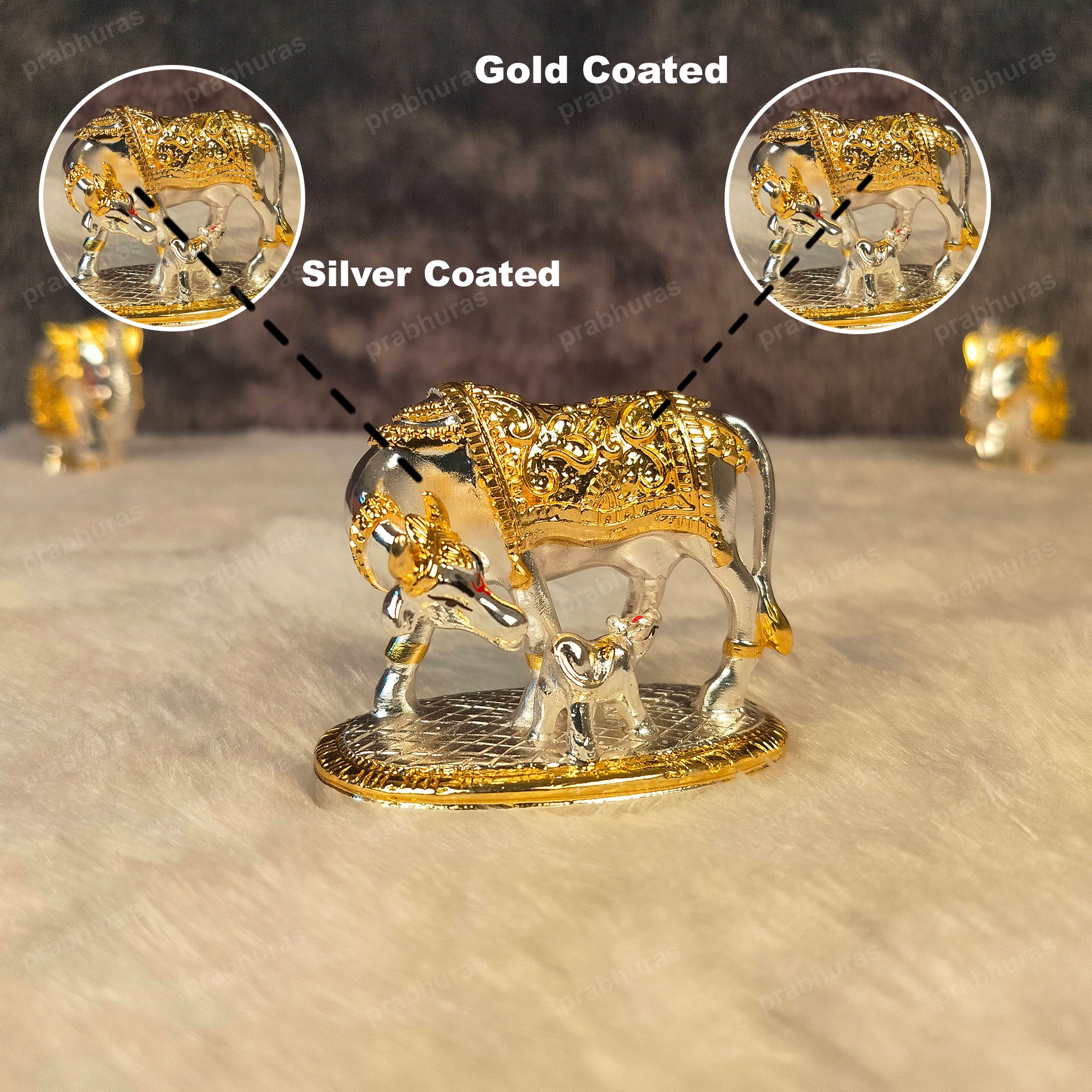 Kamdhenu Cow and Calf Statue Gold And Silver Coated