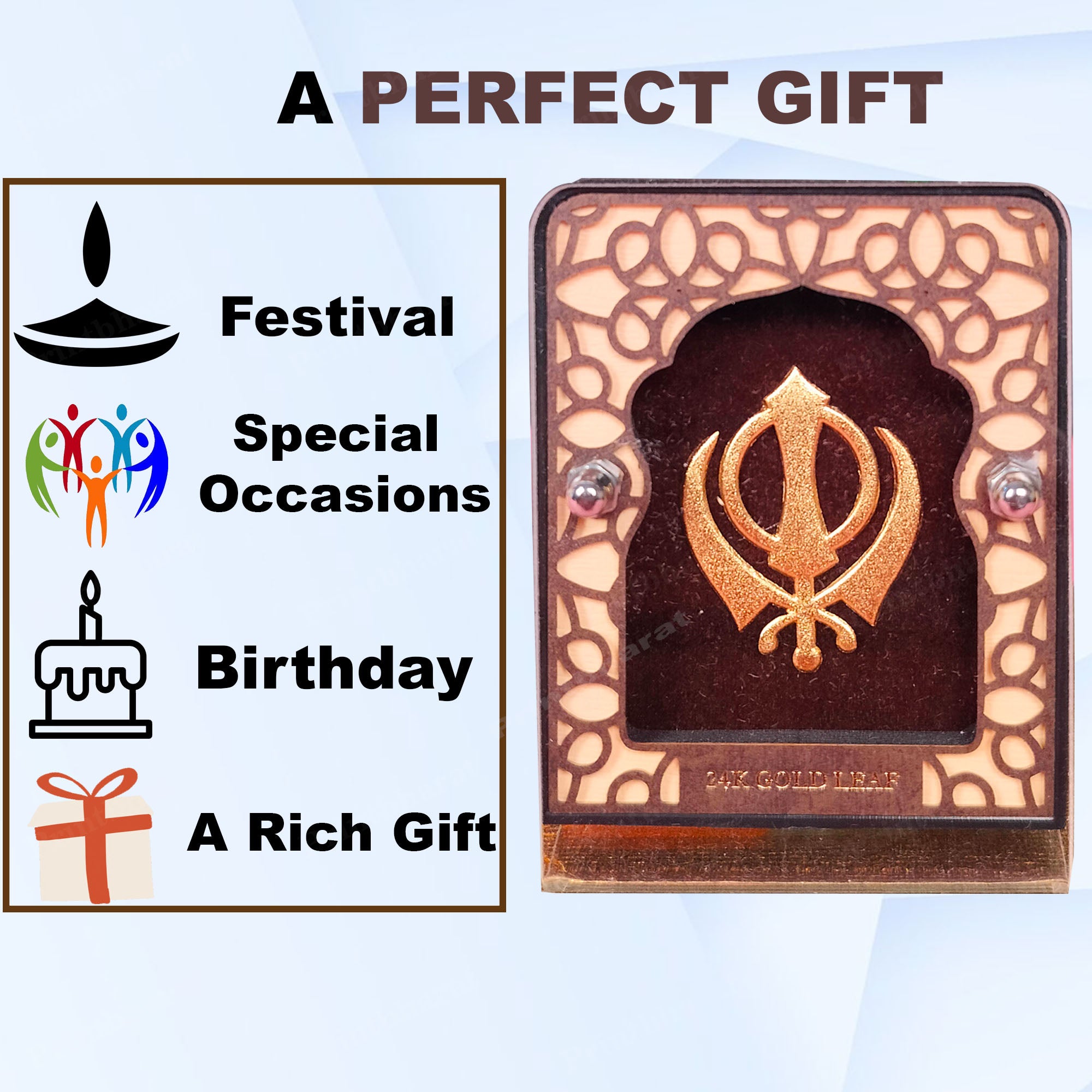 Wahe Guru Ji Leaf 24KT Gold Coated Table Top