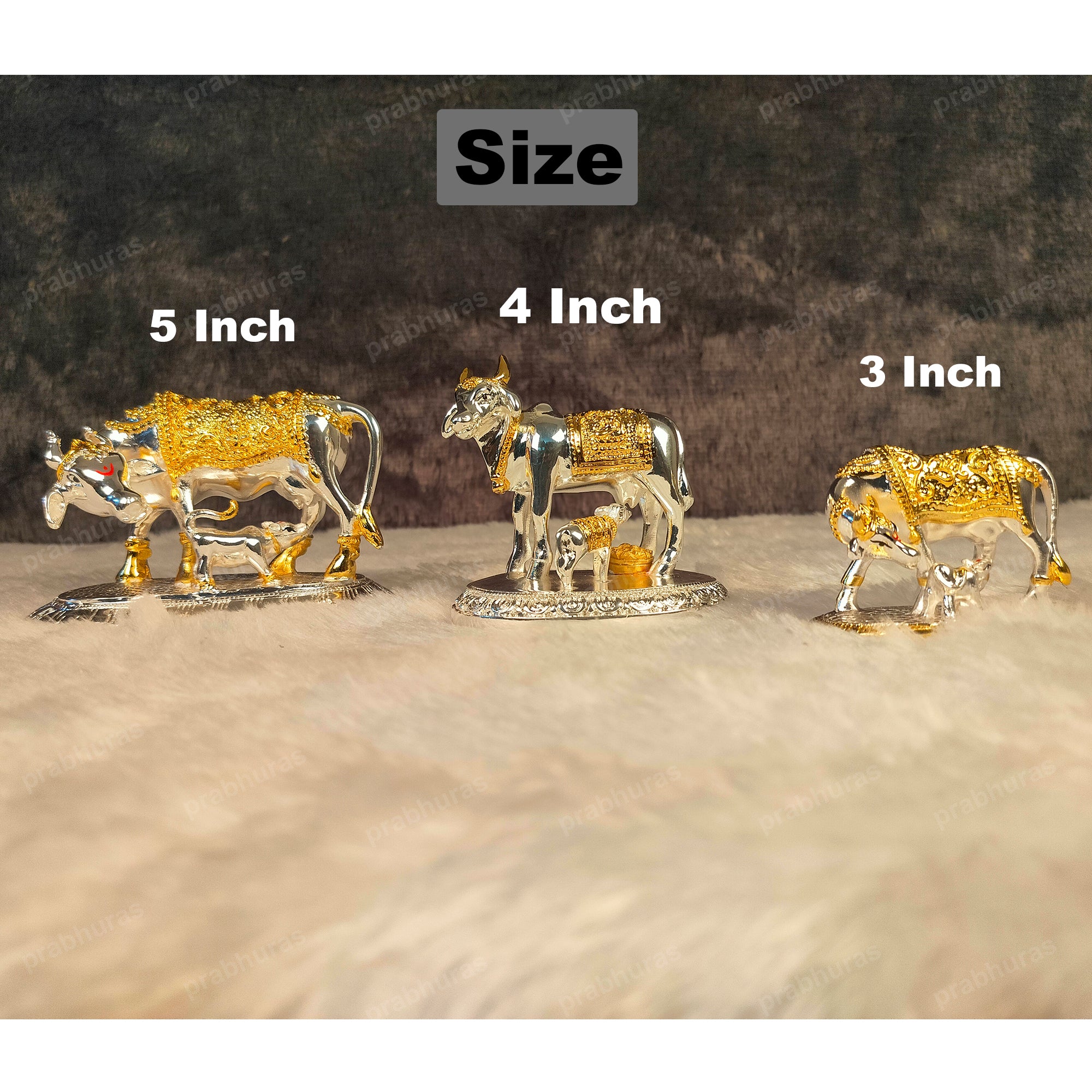 Kamdhenu Cow and Calf Statue Gold And Silver Coated
