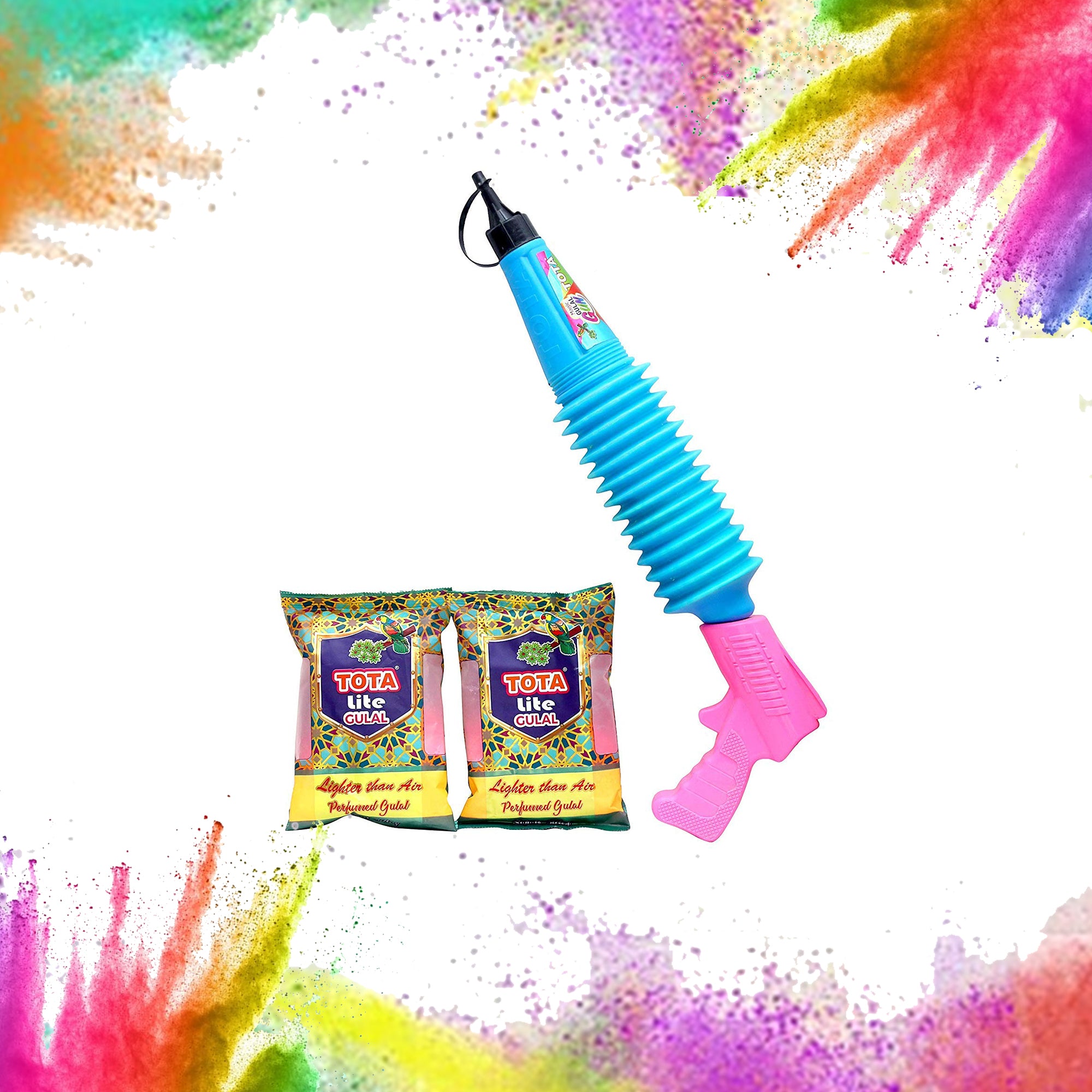Gun for Holi - Sprays Dry Colors in Air | Natural and Herbal Holi Kit for Kids Festivals and Holi Celebrations - 1 Refillable Pichkari and 2 Packets of Gulal Colors