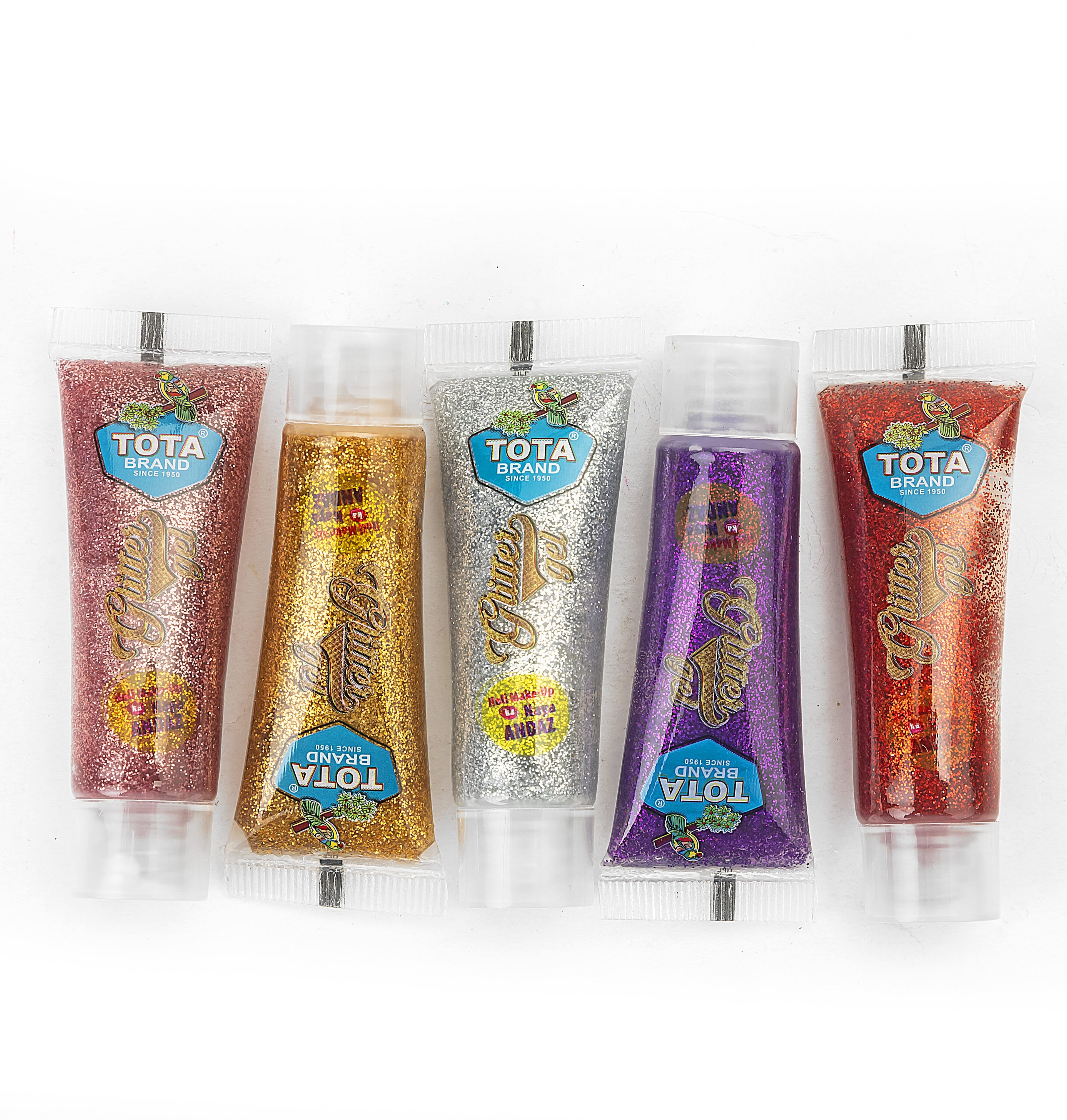 Brand Glitter Holi Gel Set, 5 Metallic Colours, Face and Body Cosmetic Sparkle Gel