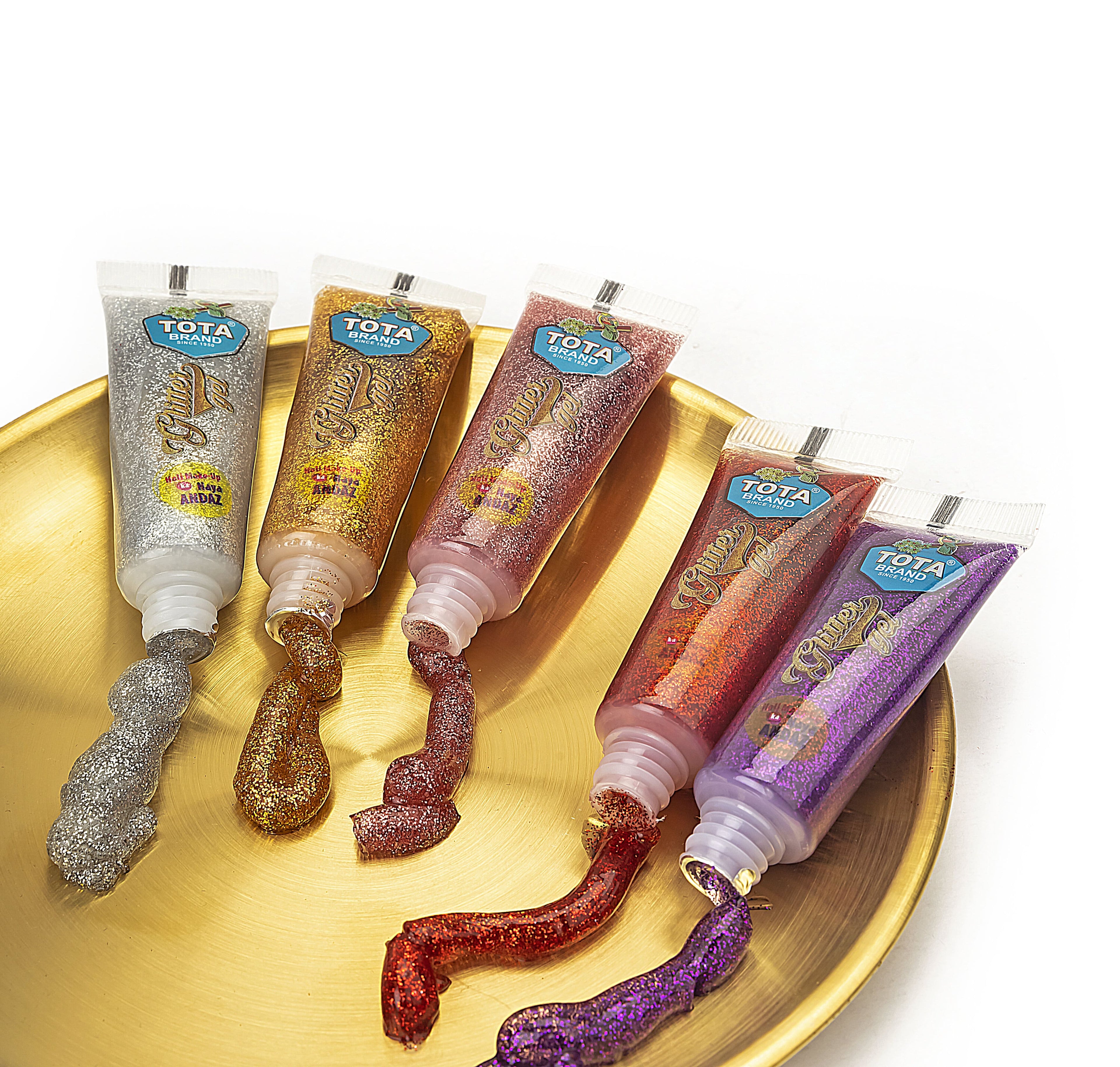 Brand Glitter Holi Gel Set, 5 Metallic Colours, Face and Body Cosmetic Sparkle Gel