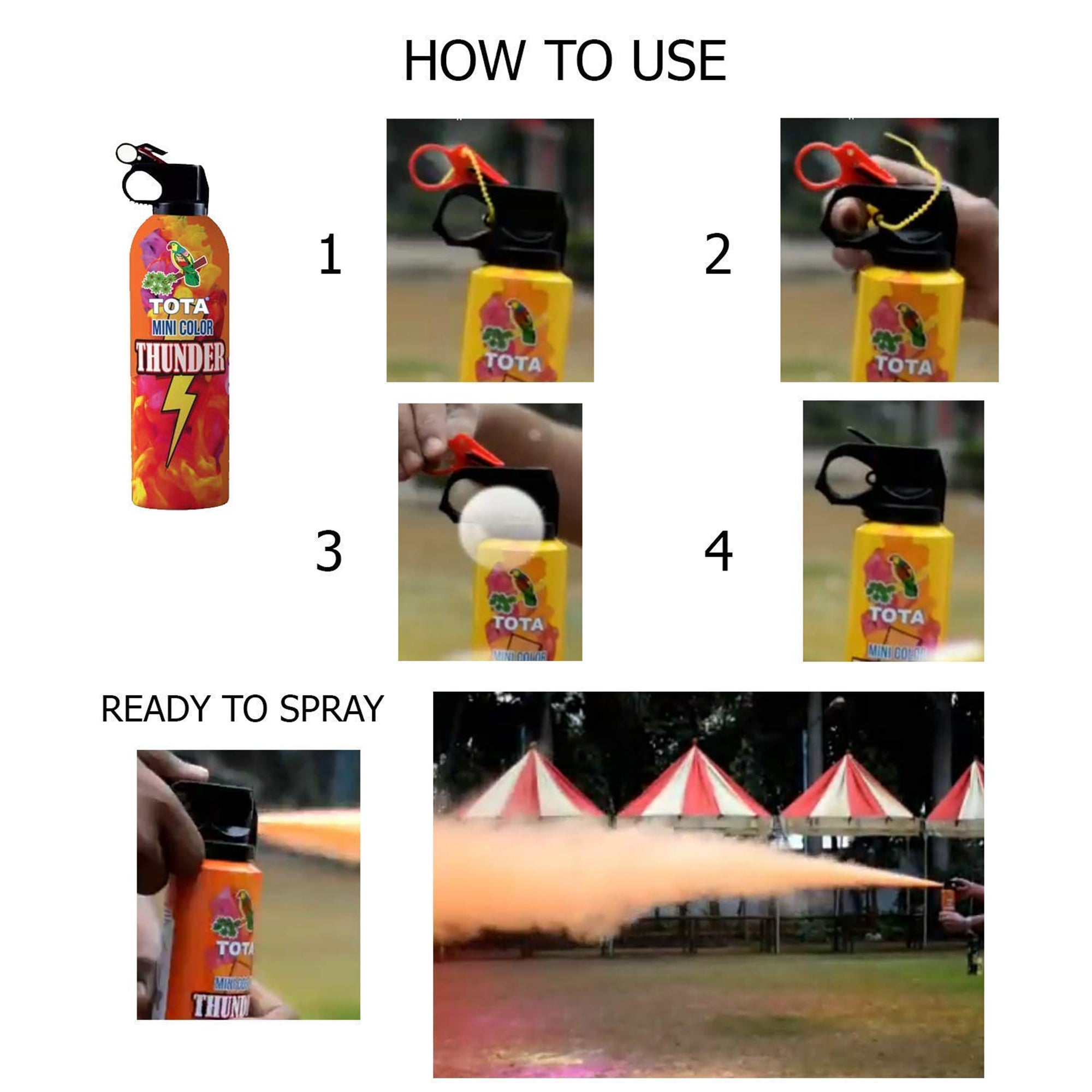 Non-Toxic Eco Friendly Holi Herbal Gulal Spray Bottle, Tota Mini Thunder Holi Herbal Gulal 4 - BOTTLES