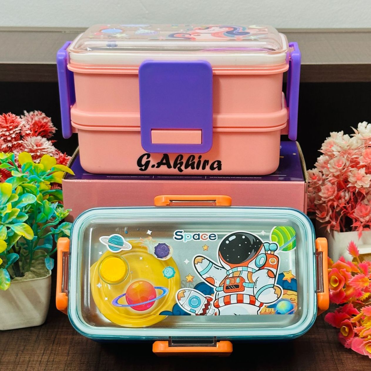Double Decker Personalized Stainless Steel Lunch Box 500 ml*2 +Bowl 80ml