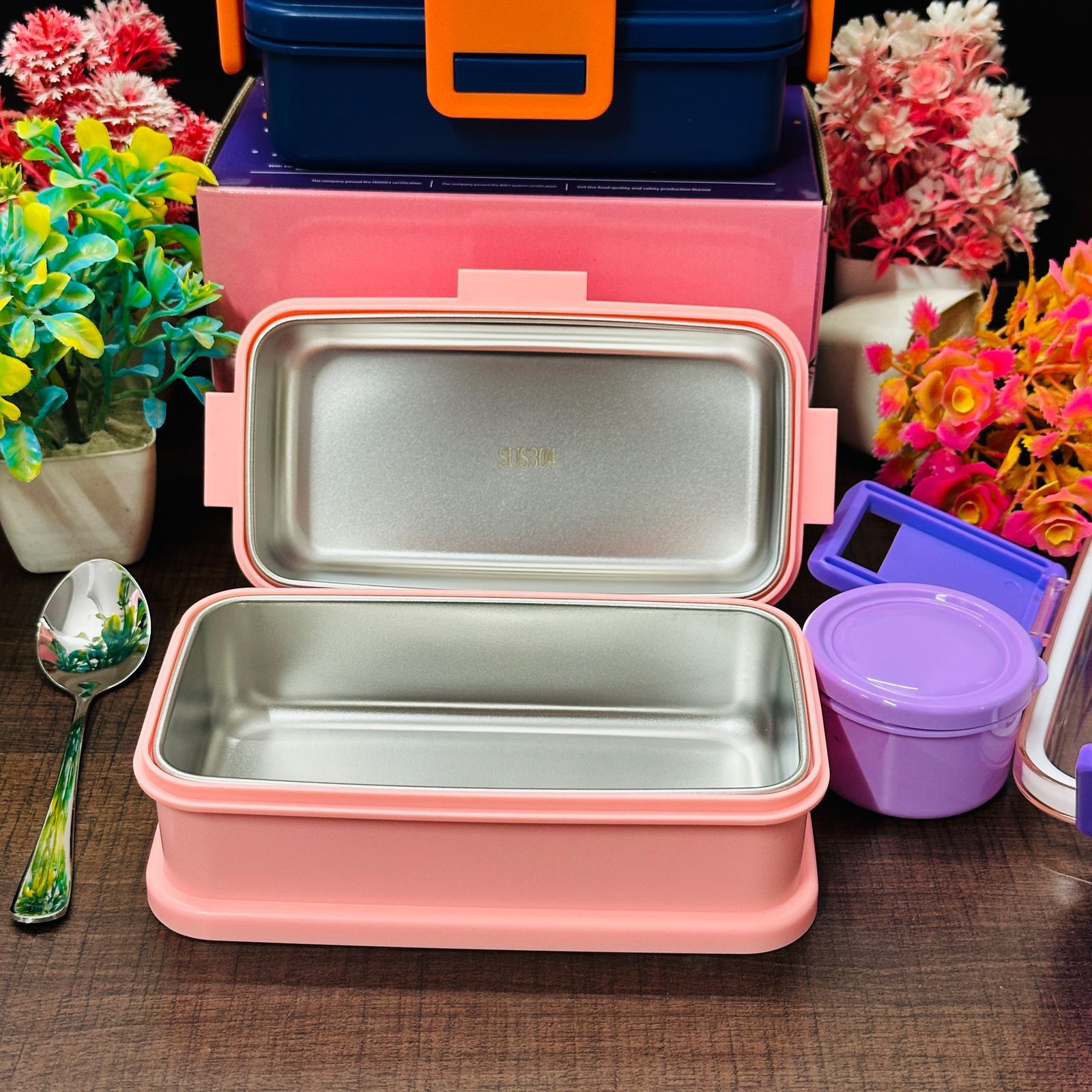 Double Decker Personalized Stainless Steel Lunch Box 500 ml*2 +Bowl 80ml