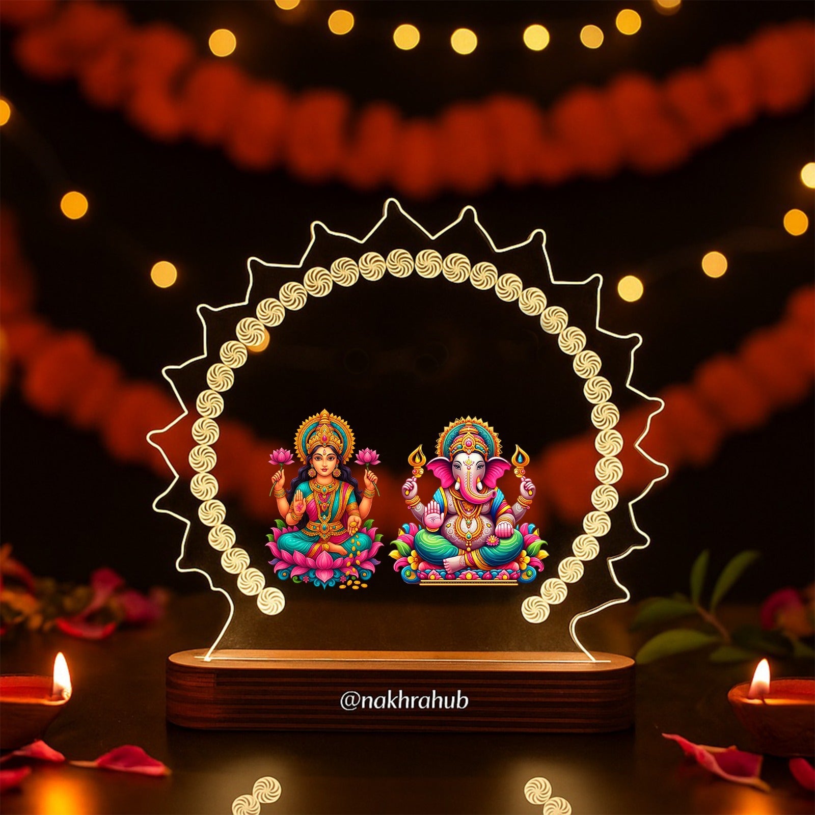 Laxmi Ganesh Ji LED Acrylic Lamp – Divine Night Light for Home Temple & Festive Gifting