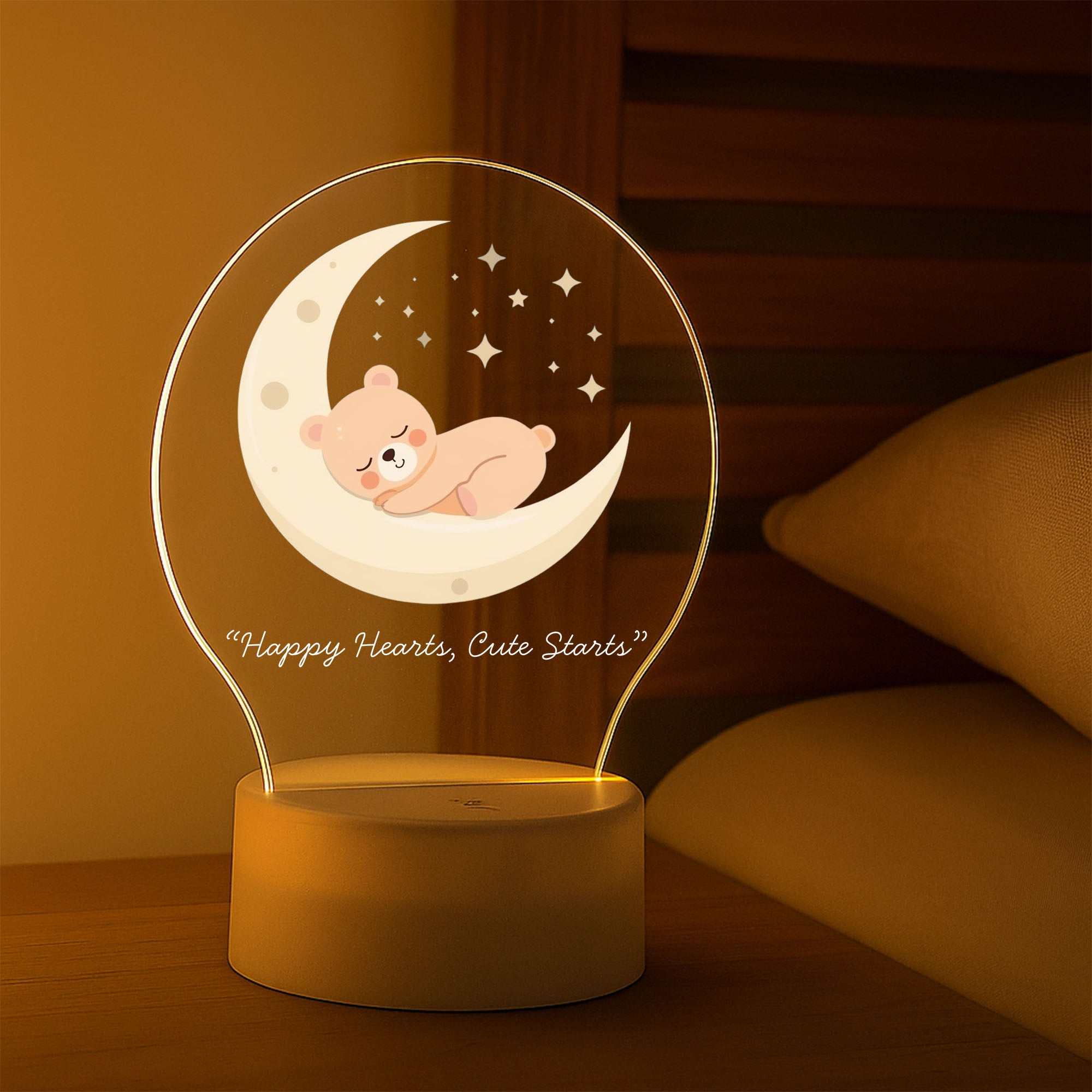 Personalized Moon Star Teddy Bear Night Light, Custom Acrylic LED