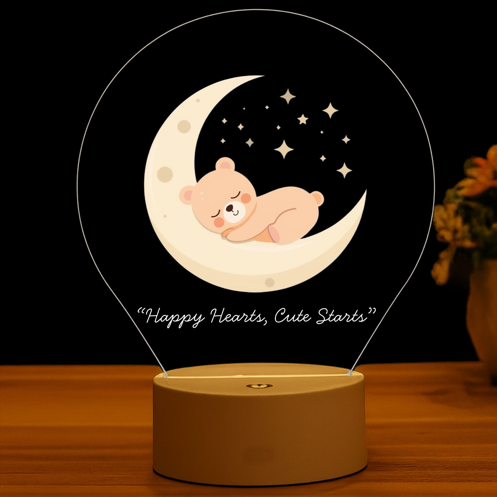Personalized Moon Star Teddy Bear Night Light, Custom Acrylic LED Night Light, Home Decor, Baby Shower Gift, Christmas Gifts for Boys Girls
