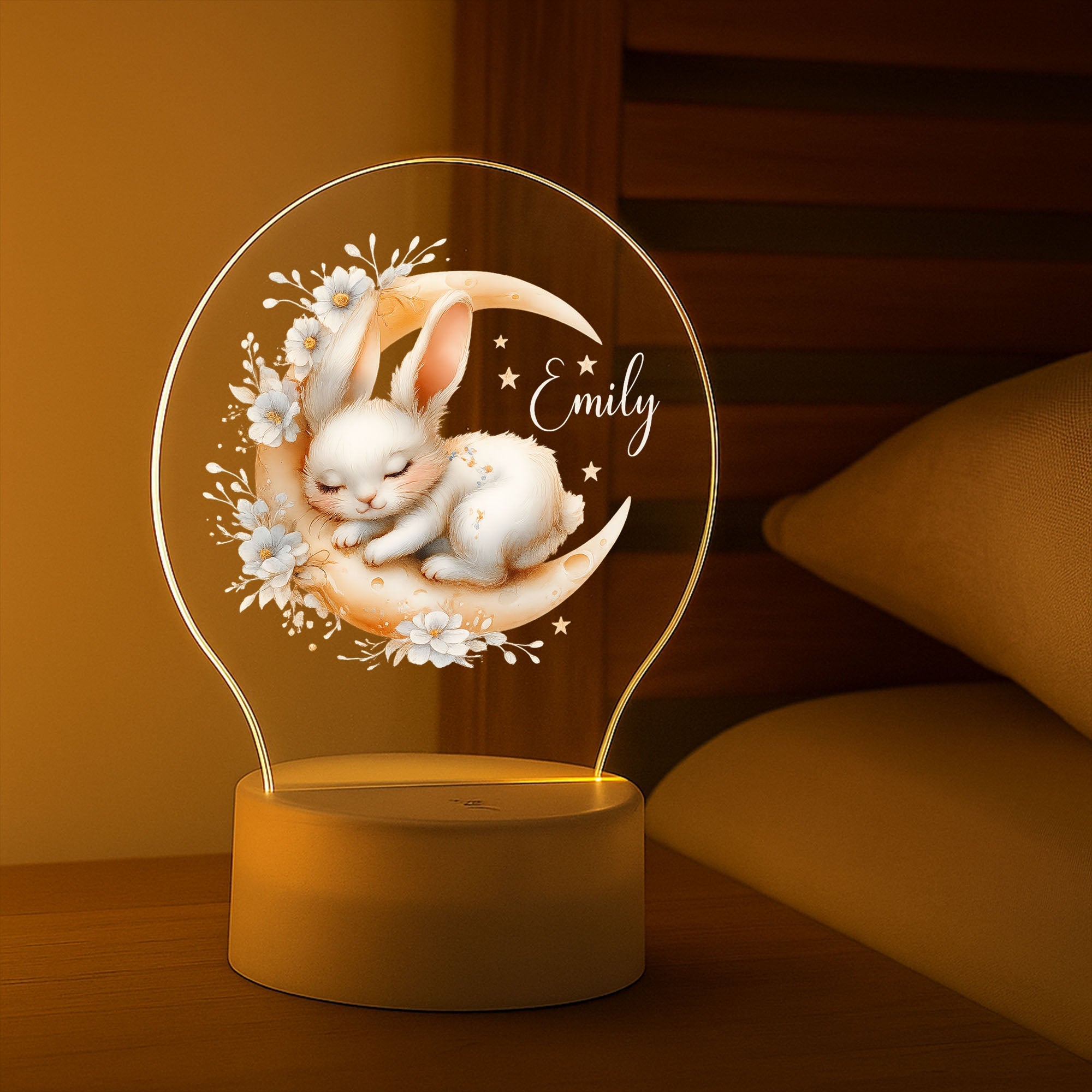 Personalized Bunny Night Light: Kids Nursery Decor, Rabbit Lamp