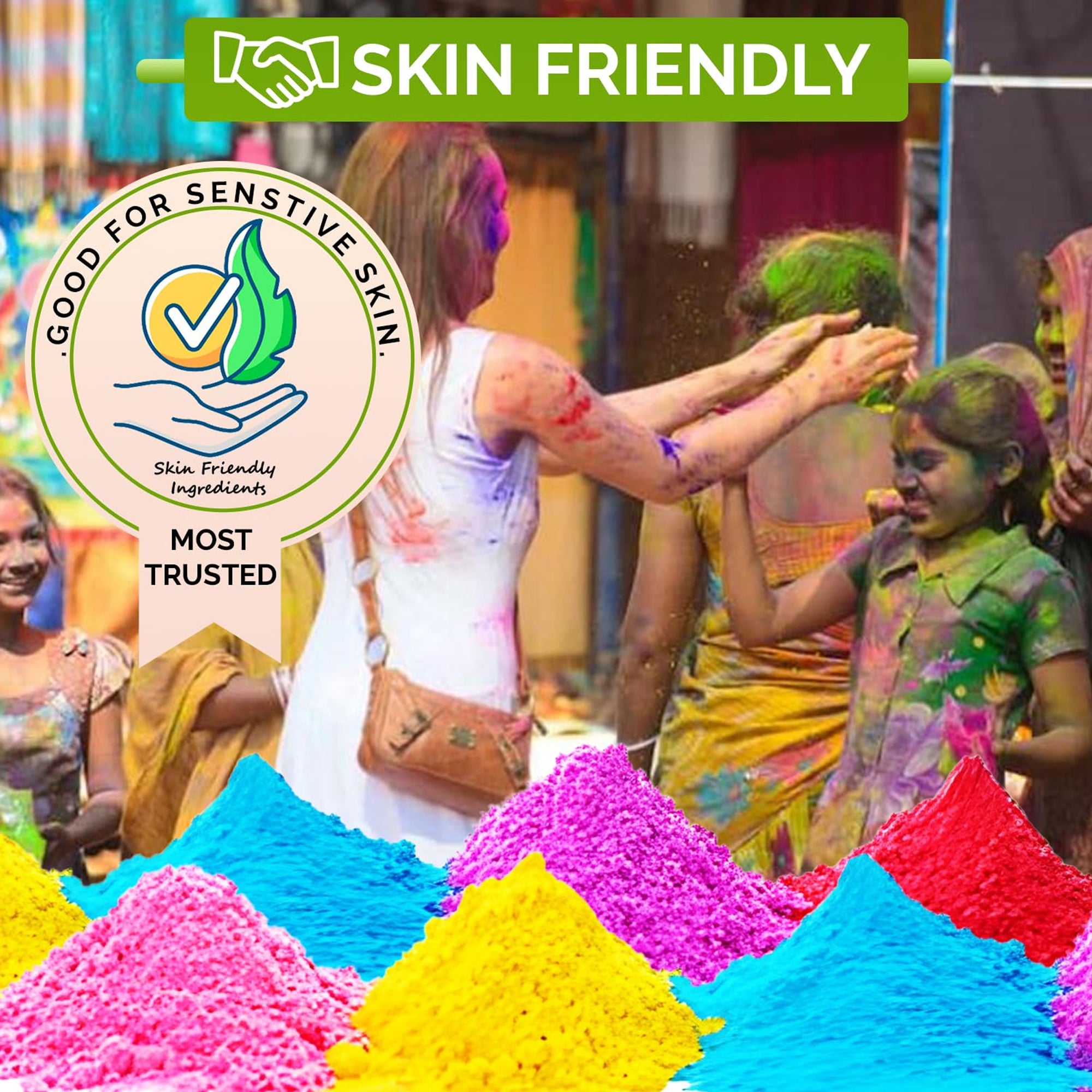 Holi Colour Herbal Colours(500gm). Neon Holi Gulal Pink, Orange, Green, Light Green, Light Pink