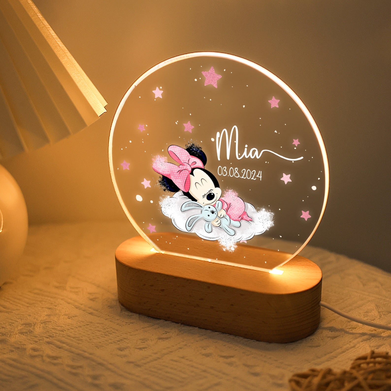 Personalized Pooh Bear Acrylic Night Light – Custom Baby LED Lamp | Cute Animal Plaque for Nursery, Kids Room & Baby Gifts