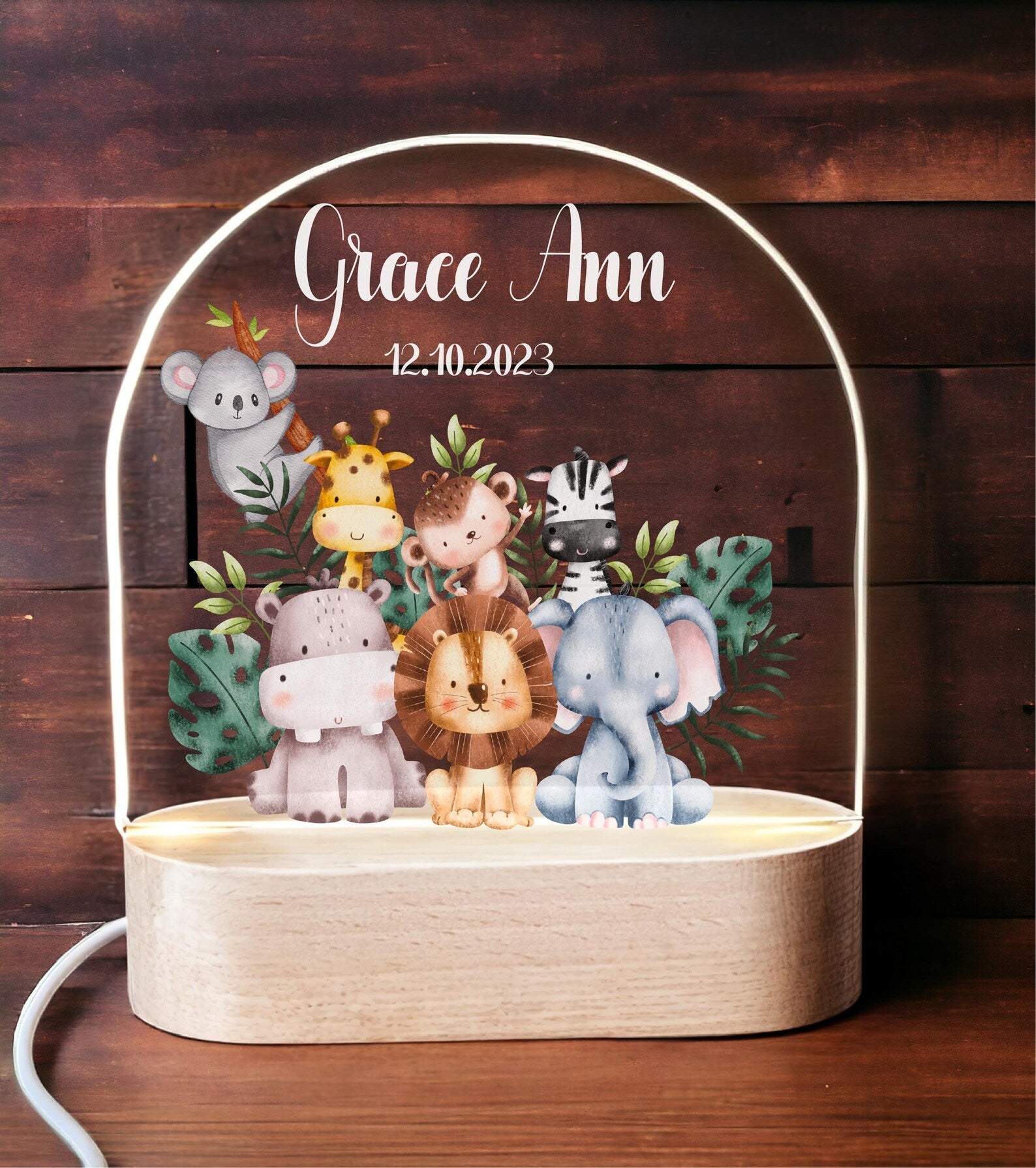 Personalized Animal Safari kids room light decor Custom name led light Baby girl Gifts New born Gift Birthday Gift For Toddler with name