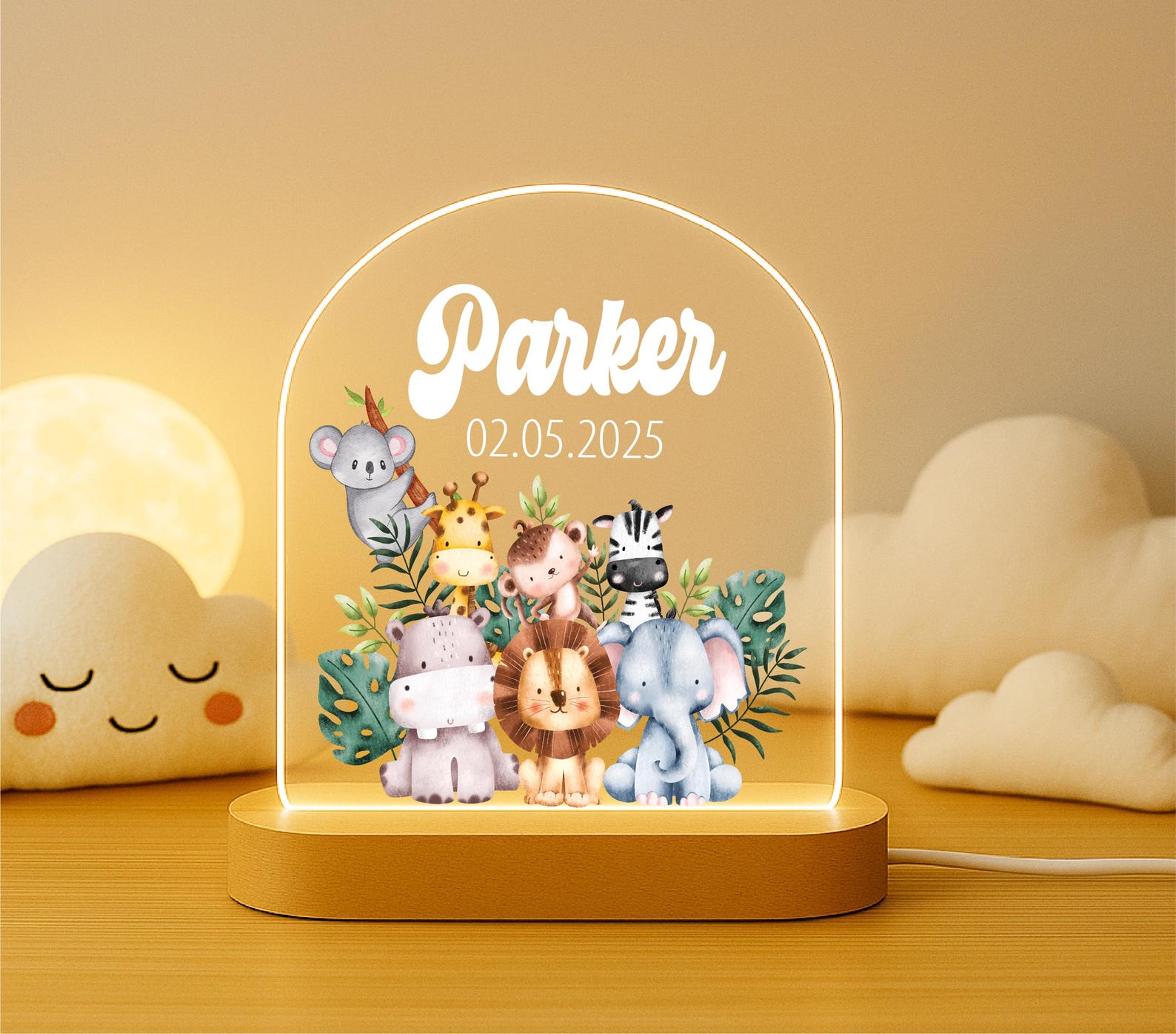 Personalized Animal Safari kids room light decor Custom name led light Baby girl Gifts New born Gift Birthday Gift For Toddler with name