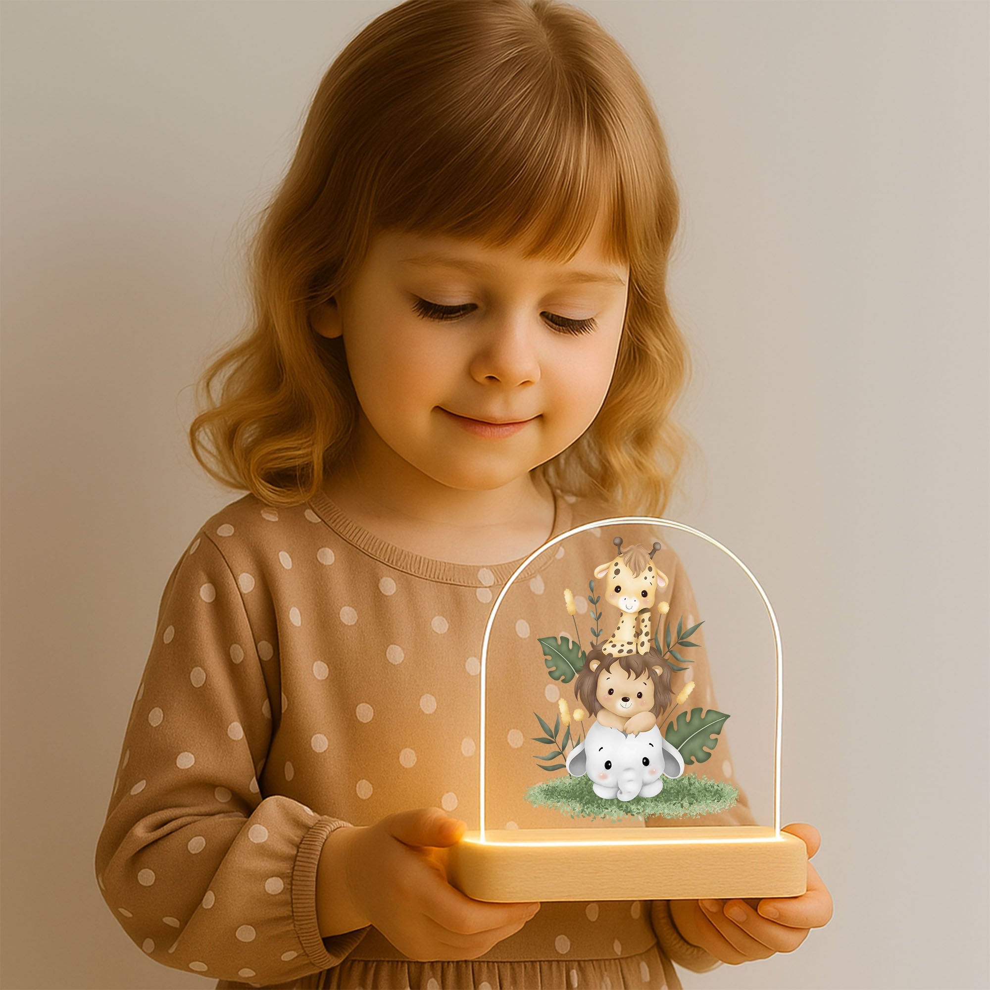 Personalised Jungle Safari LED Night Lamp – Custom Name Animal Nursery Light | Baby Room Decor, Kids Birthday Gift