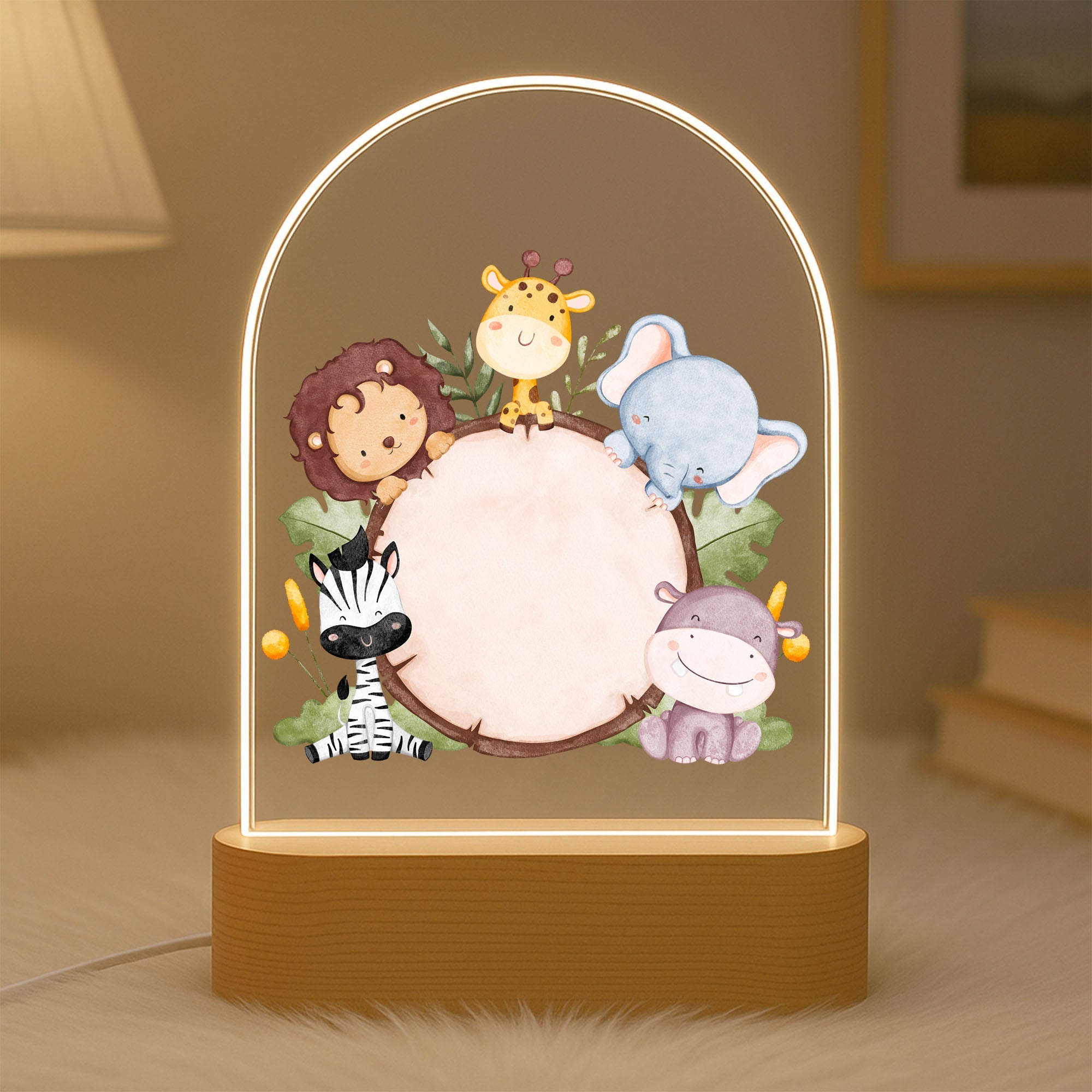 Custom LED Animal Night Light – Safari Theme Baby Lamp with Name | Newborn Gift, Toddler Room Decor