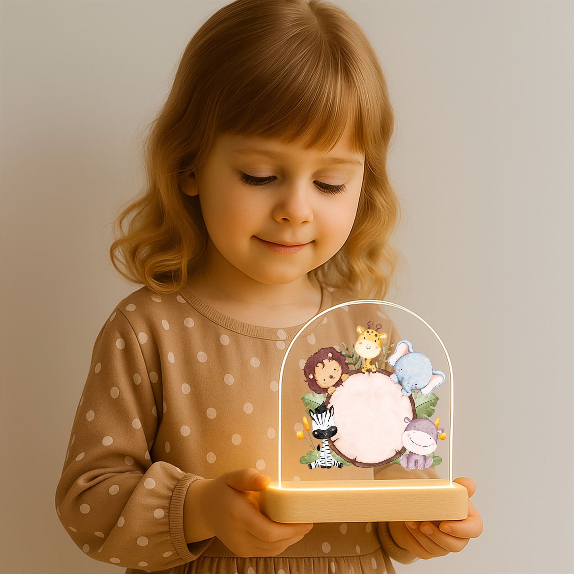 Custom LED Animal Night Light – Safari Theme Baby Lamp with Name | Newborn Gift, Toddler Room Decor