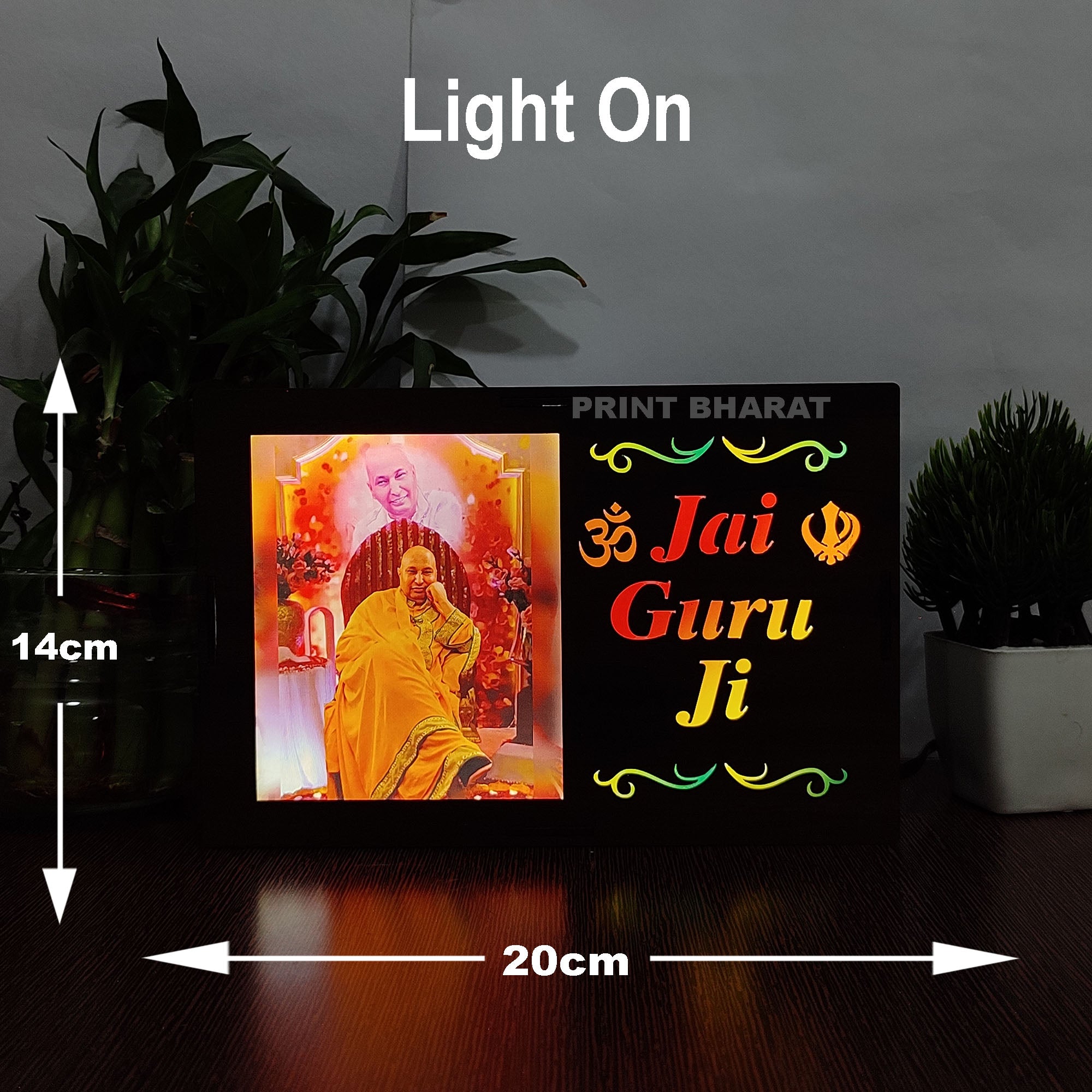 MDF Wood Art Work Led Frame Wooden Color with Laser Cut Finish (Led Jai Guru Ji 3 Frame)