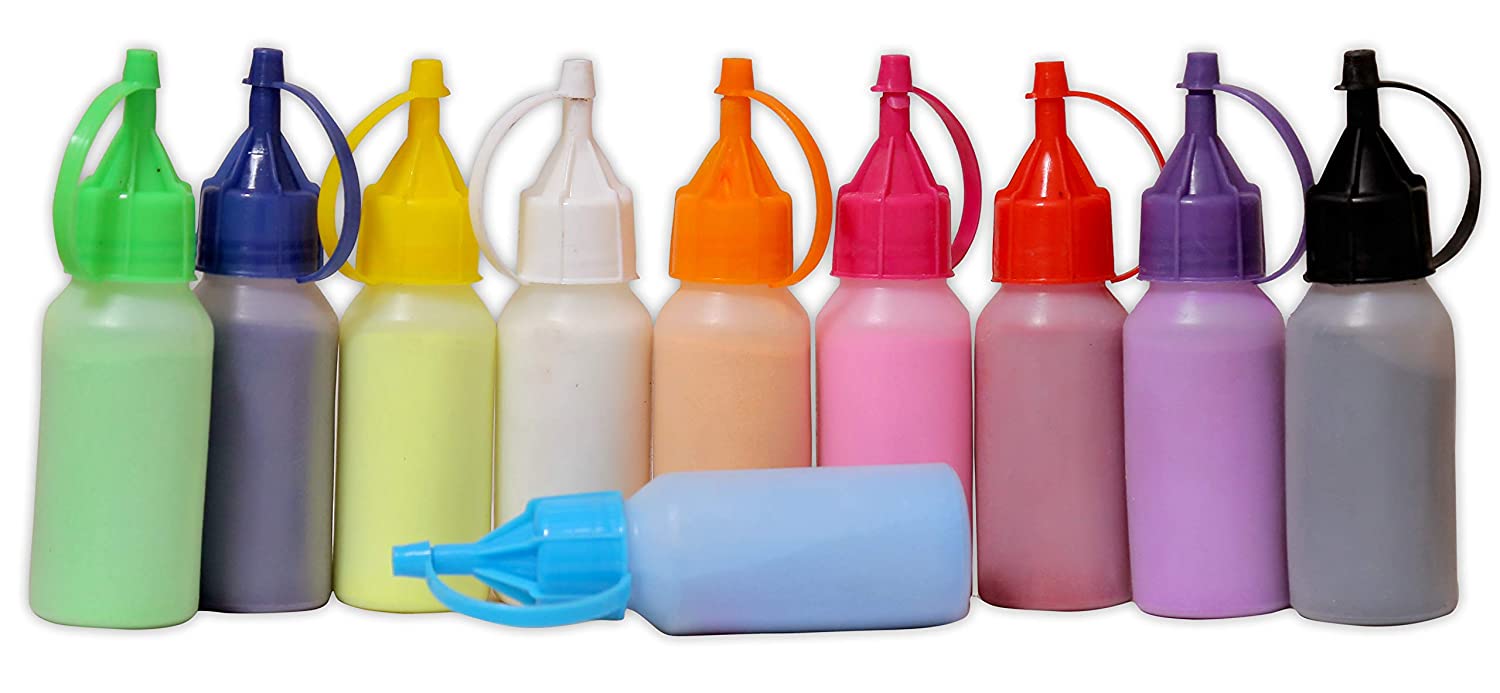 Rangoli Colour Powder Bottles Kolam Rangoli Powder for Floor Rangoli, Art,Home Decor, Pooja.Set of 10 Rangoli Colors in Plastic Squeeze Bottles - 800 Gm