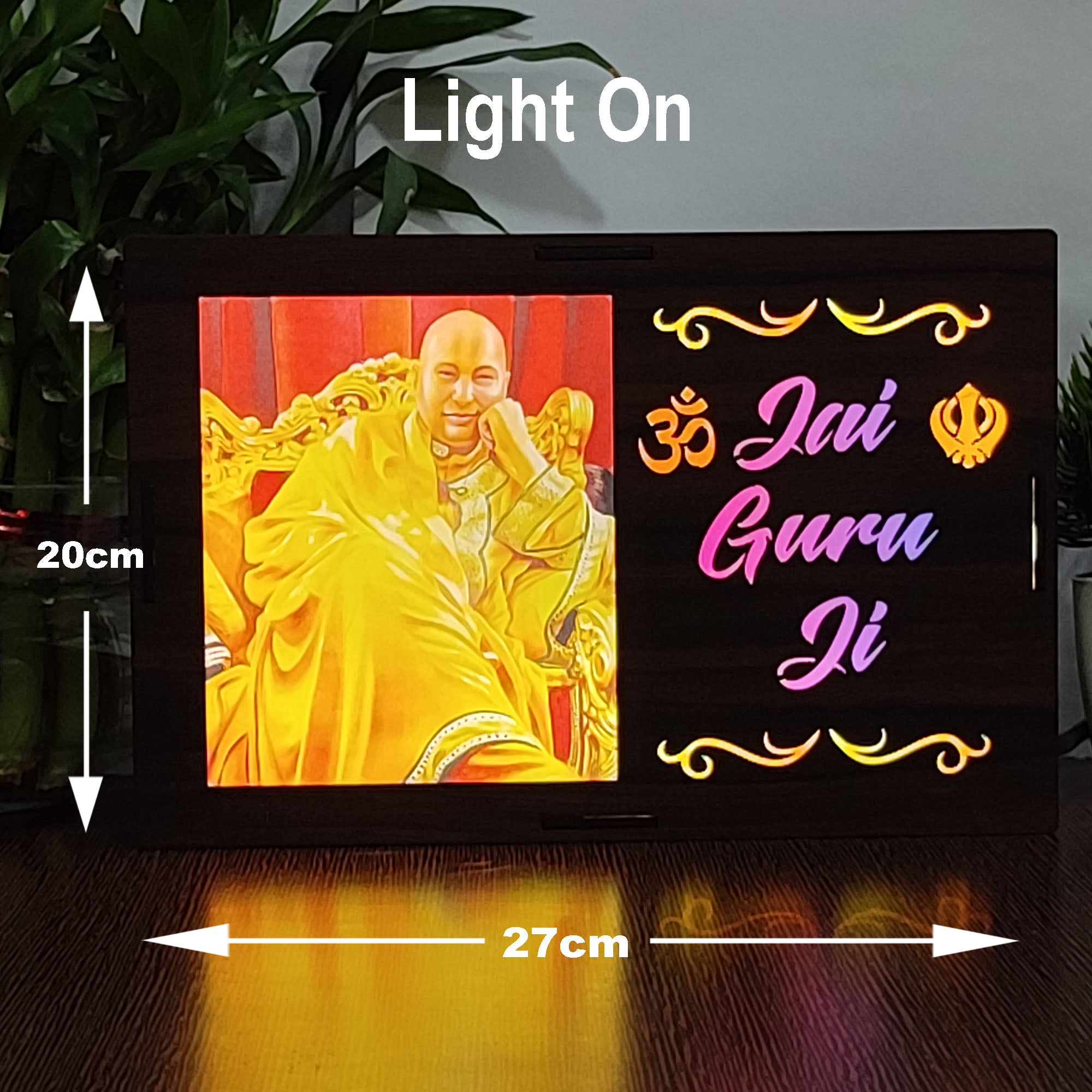 MDF Wood Art Work Led Frame Wooden Color with Laser Cut Finish (Led Jai Guru Ji Frame)
