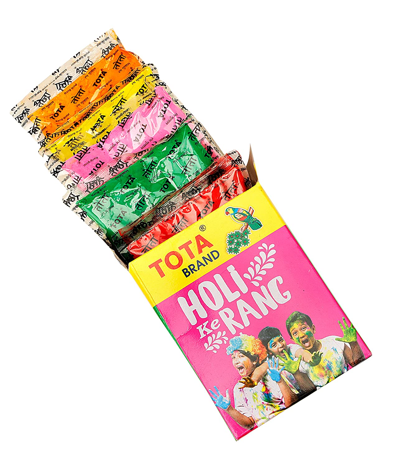 TOTA Holi Ke Rang – 5 Shades of Gulal Holi Colours | Red Orange Green Yellow Pink | 100% NonToxic Herbal Holi Color Gift Box – 375 Gm