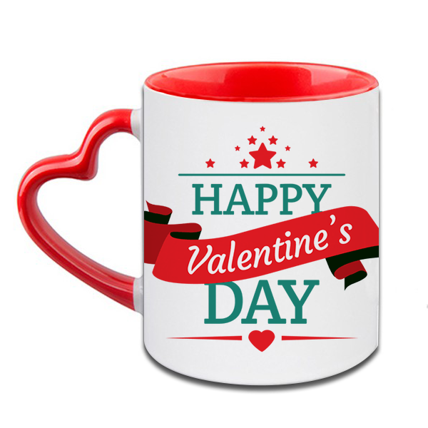 Happy Valentine Day Heart Handle Ceramic Red Mug / 350 Ml