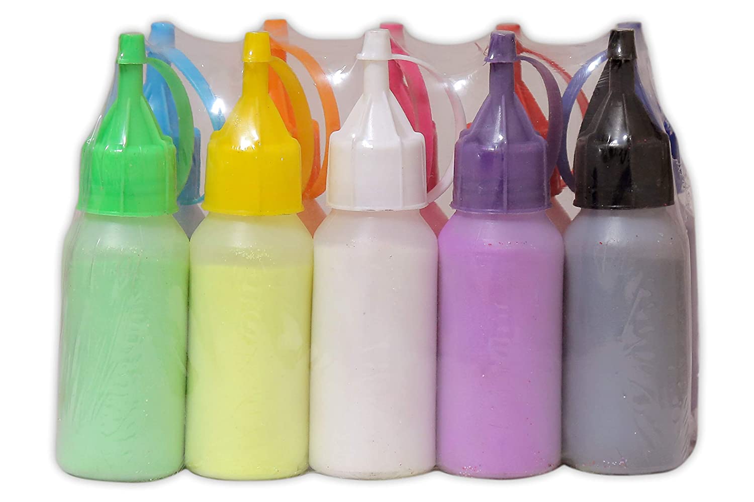 Rangoli Colour Powder Bottles Kolam Rangoli Powder for Floor Rangoli, Art,Home Decor, Pooja.Set of 10 Rangoli Colors in Plastic Squeeze Bottles - 800 Gm
