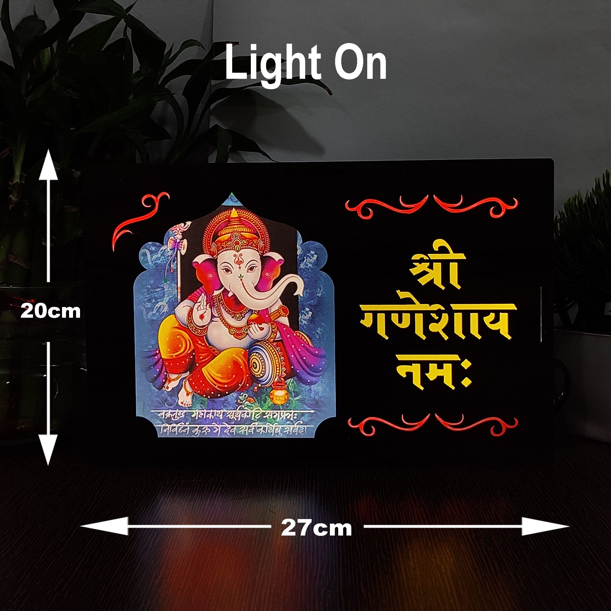 MDF Wood Art Work Led Frame Wooden Color with Laser Cut Finish (Led Ganesh 2 Frame)