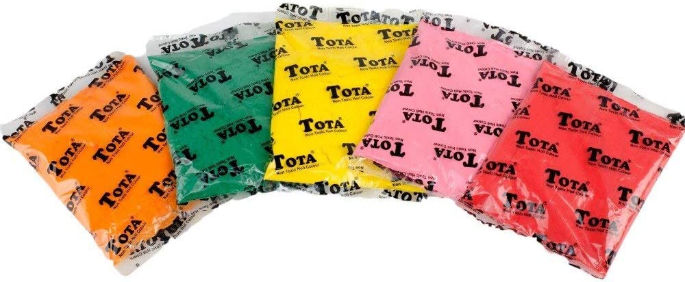 TOTA Holi Ke Rang – 5 Shades of Gulal Holi Colours | Red Orange Green Yellow Pink | 100% NonToxic Herbal Holi Color Gift Box – 375 Gm