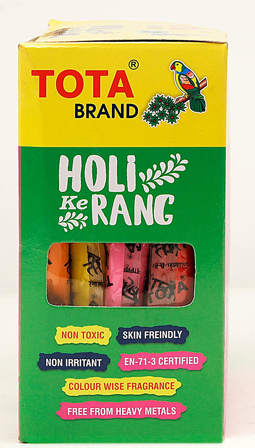 TOTA Holi Ke Rang – 5 Shades of Gulal Holi Colours | Red Orange Green Yellow Pink | 100% NonToxic Herbal Holi Color Gift Box – 375 Gm
