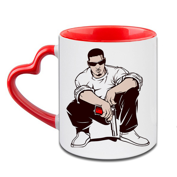 Gangster Heart Handle Ceramic Red Mug / 350 Ml