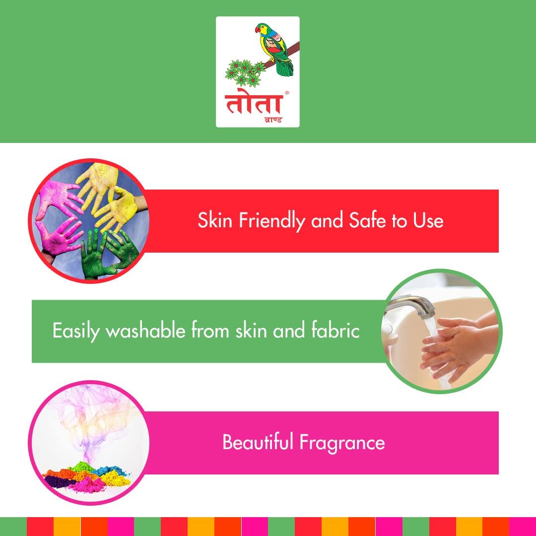 TOTA Holi Ke Rang – 5 Shades of Gulal Holi Colours | Red Orange Green Yellow Pink | 100% NonToxic Herbal Holi Color Gift Box – 375 Gm