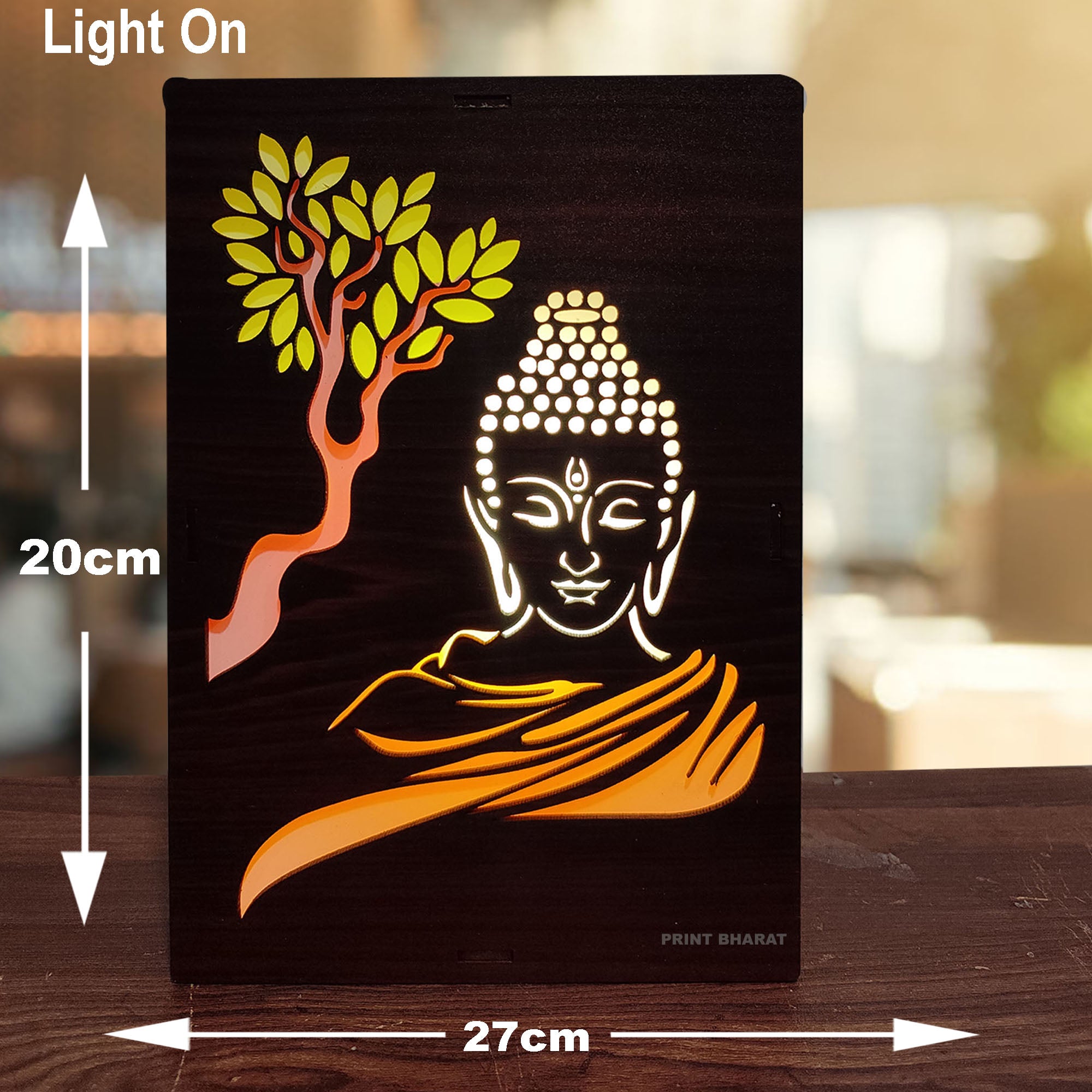 MDF Wood Art Work Led Frame Wooden Color with Laser Cut Finish (Led Lord Buddha Frame)