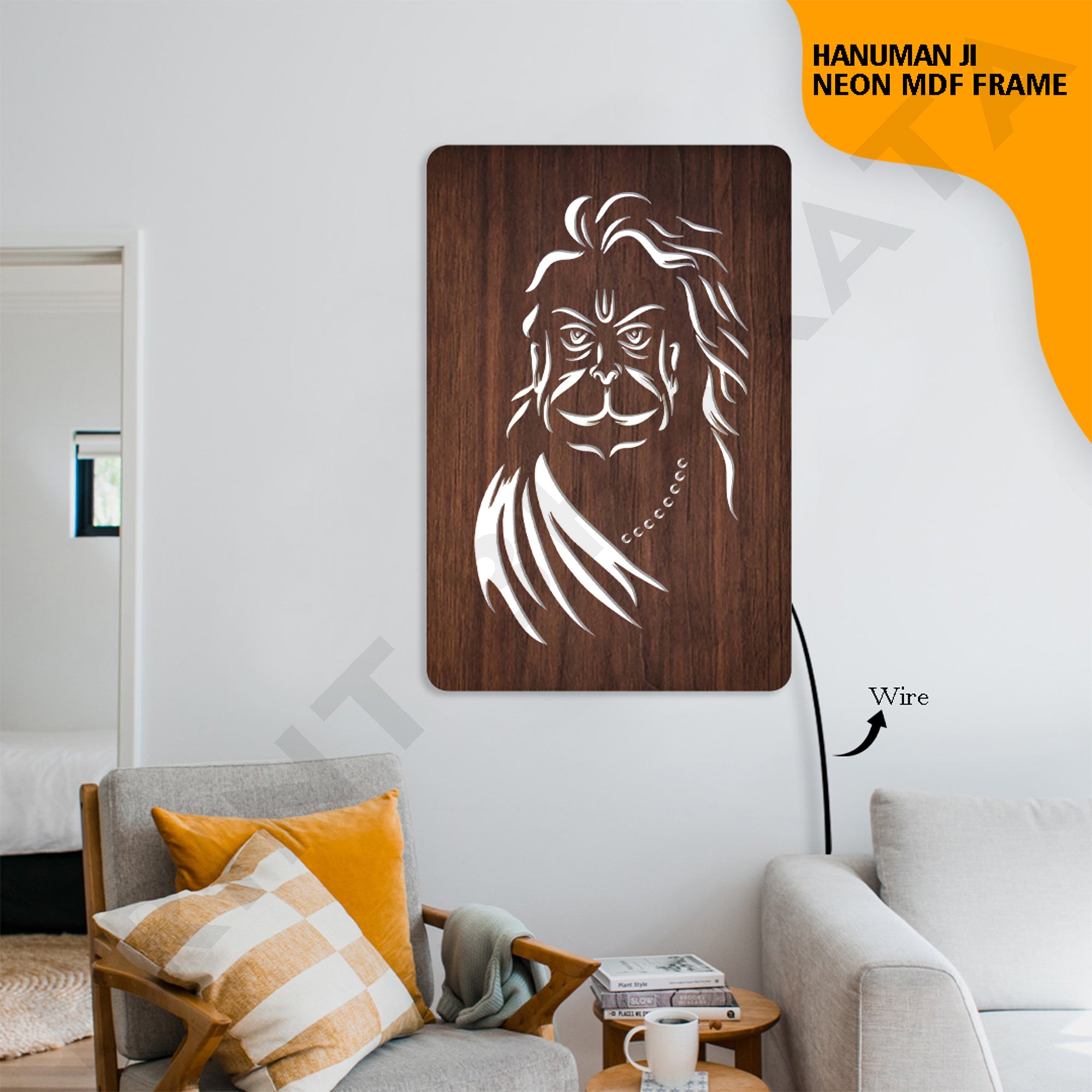 MDf Neon Hanuman Ji Frame