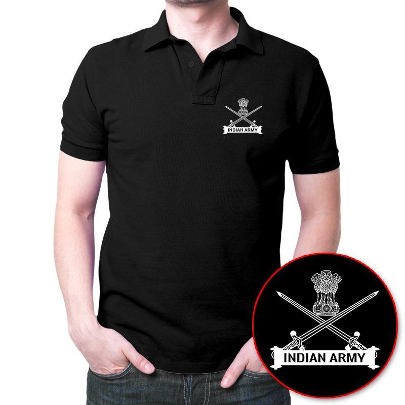 Indian Army Logo Polo 100 % T-Shirt Black
