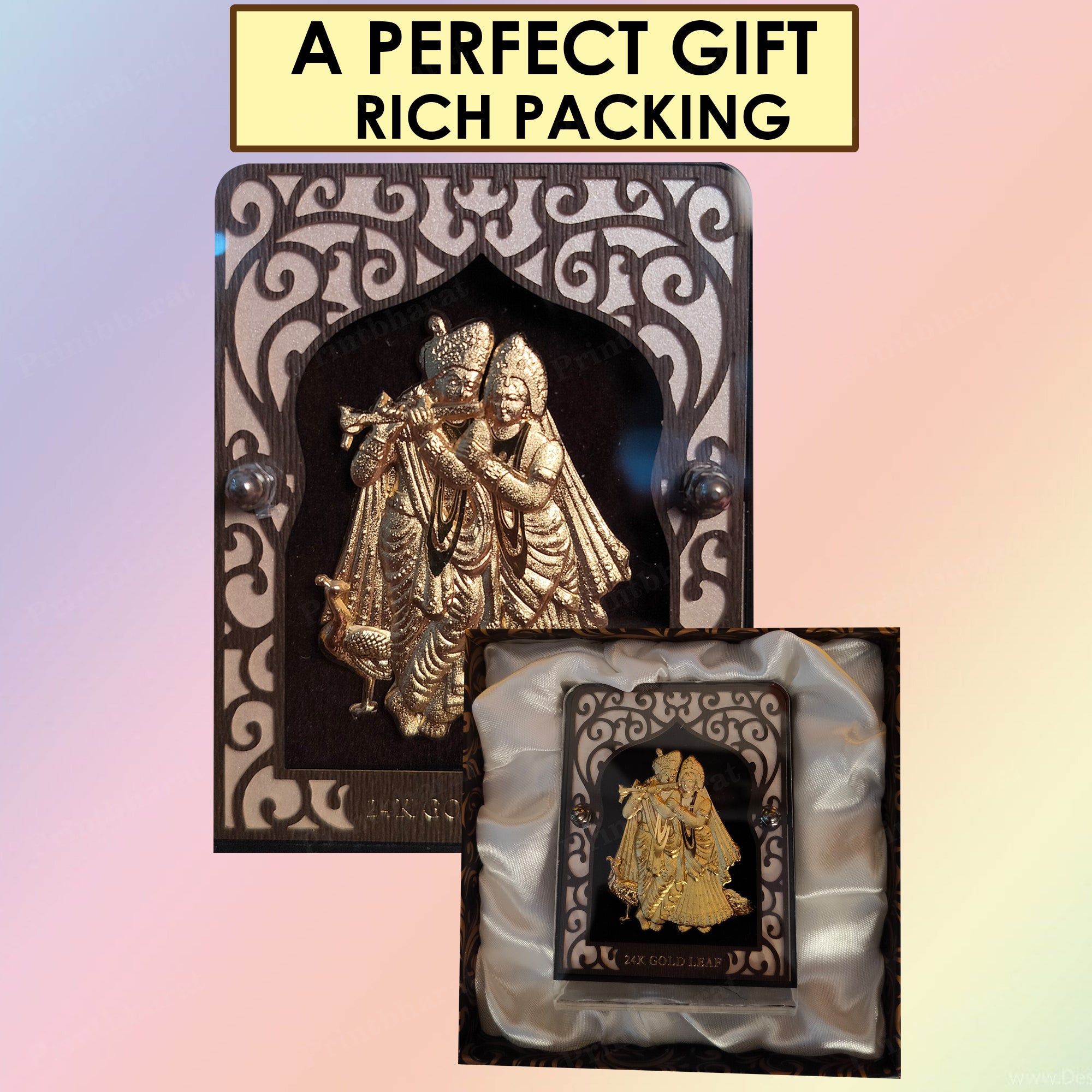 Shri Radhe Krishna Leaf 24KT Gold Coated Table Top