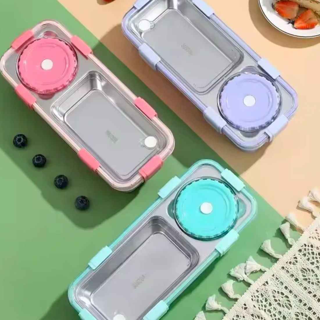 Customized Steel Snack &amp; Meal Box With 2 Compartments