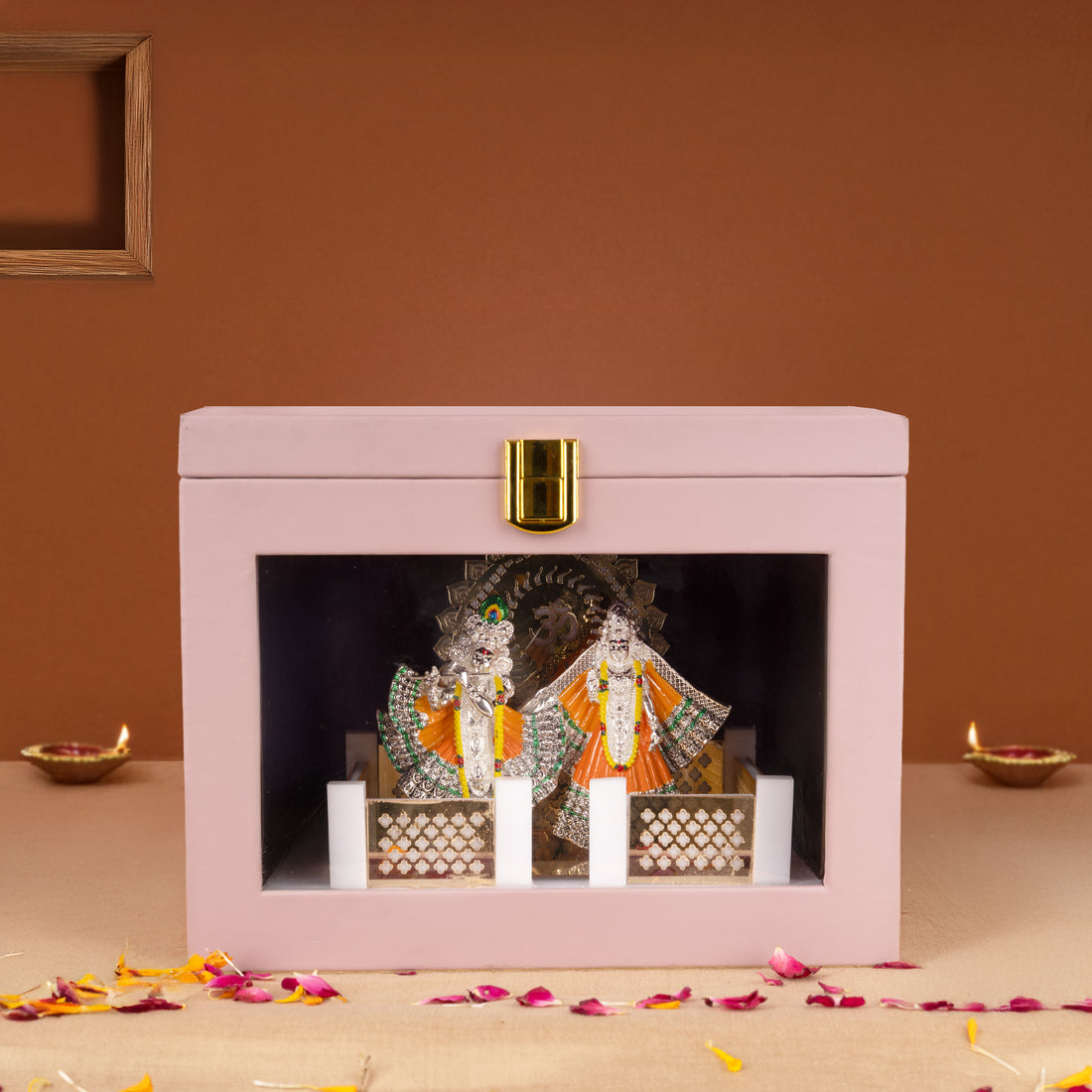Radha Krishna Idol with Acrylic Temple Gold And Silver Divine Decorative Showpiece for Home Mandir &amp; Gifting