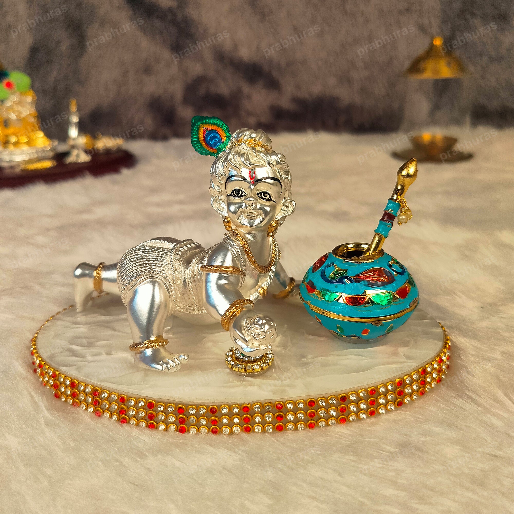 Shree Bal Krishna With Matki Silver Coated